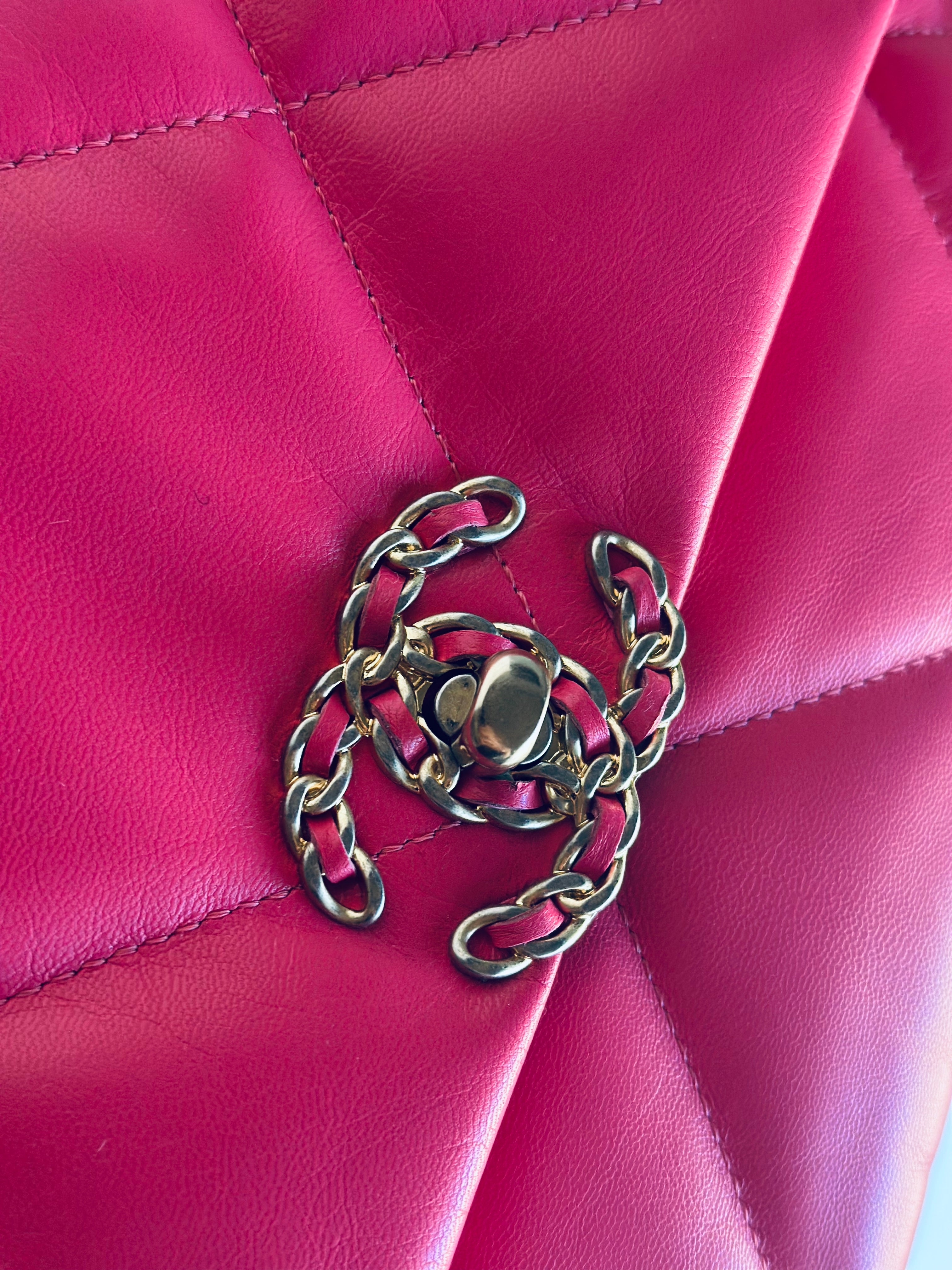 2020 Chanel 19 Large Flap Dark Pink Goatskin Trio-Mix Finish Hardware