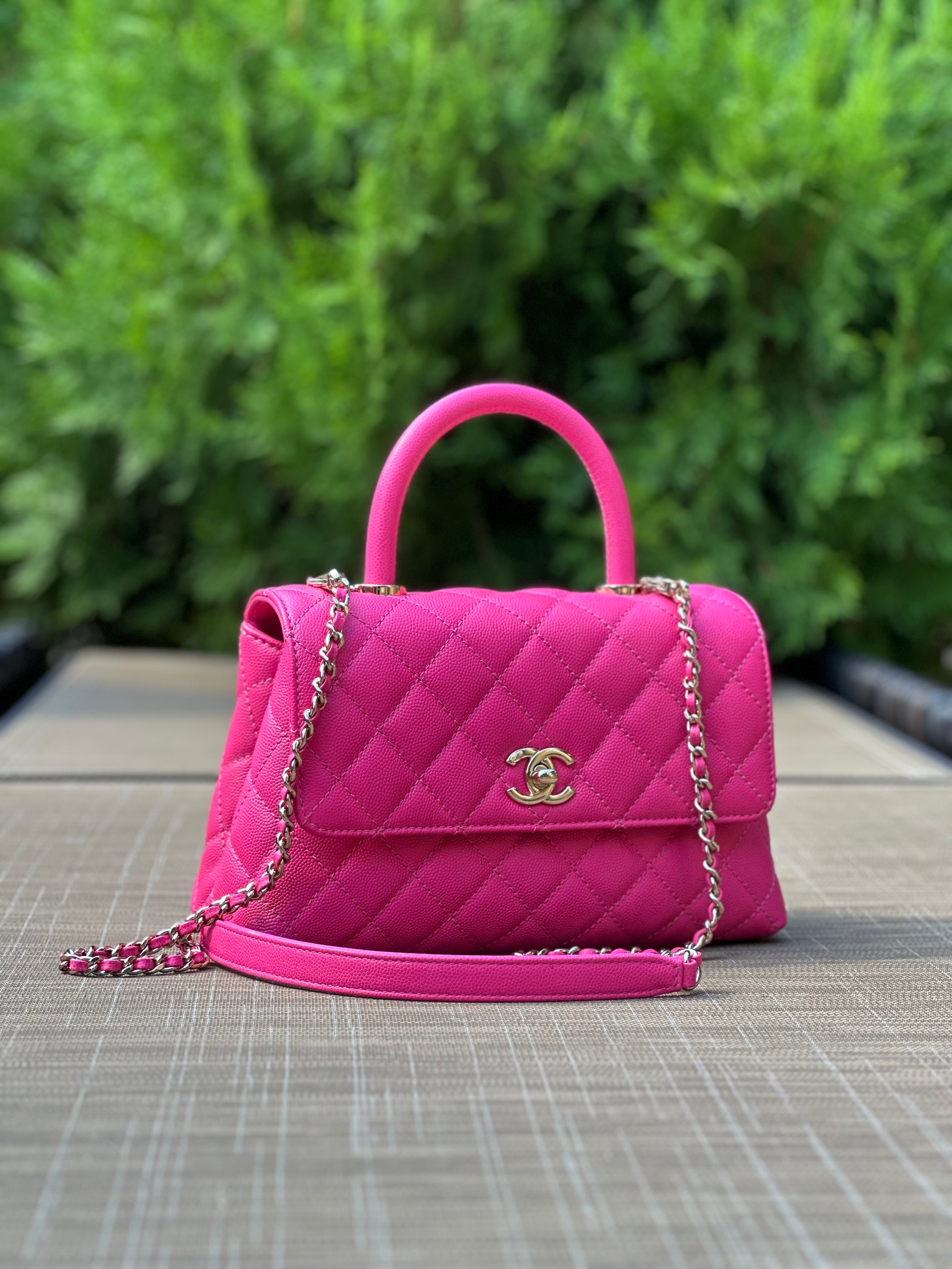 22K Chanel Small Coco Handle Flap Fuchsia Caviar Light Gold Hardware