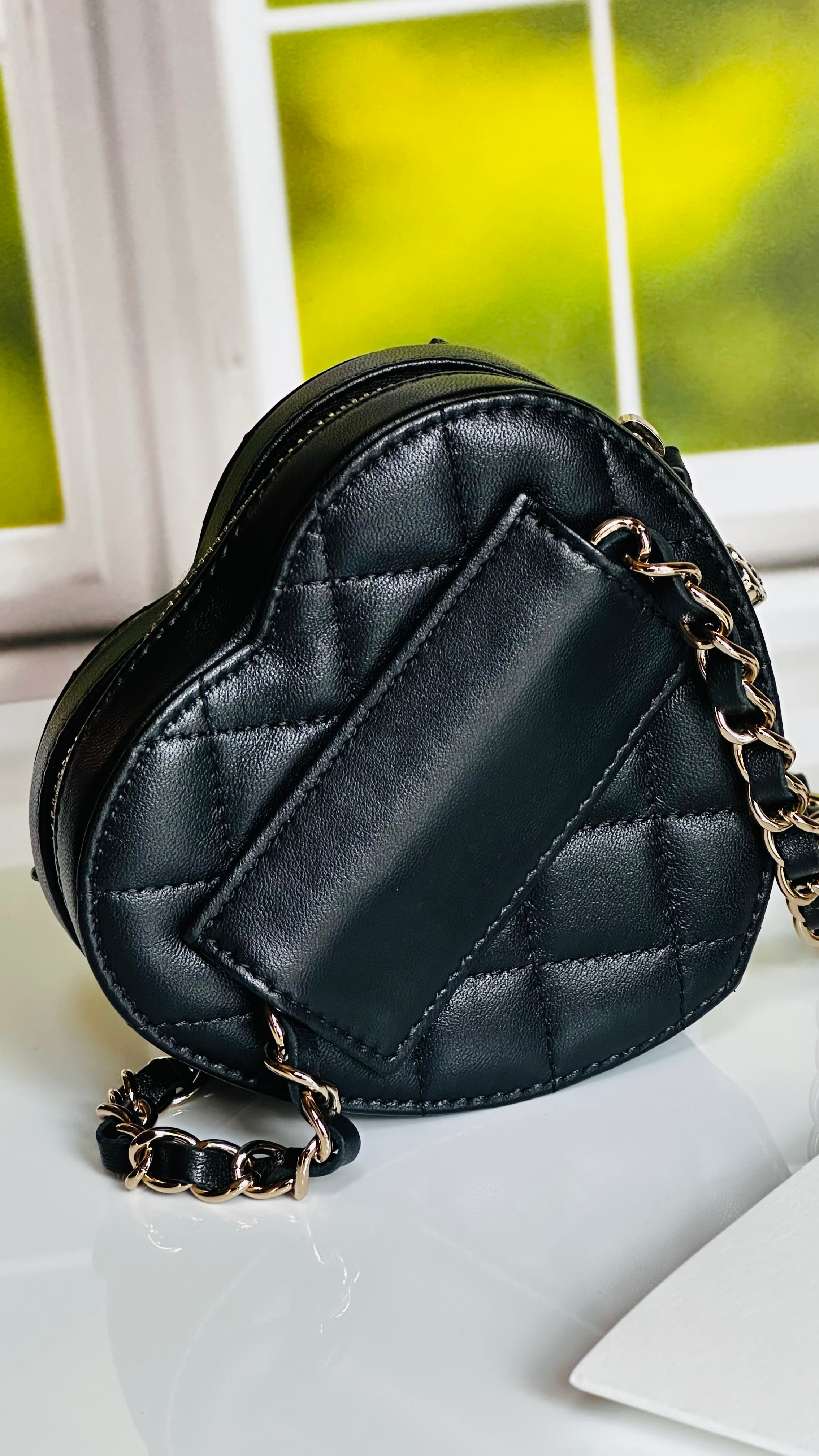 2022 Chanel CC in Love Heart Waist Bag Black Lambskin & Light Gold Hardware