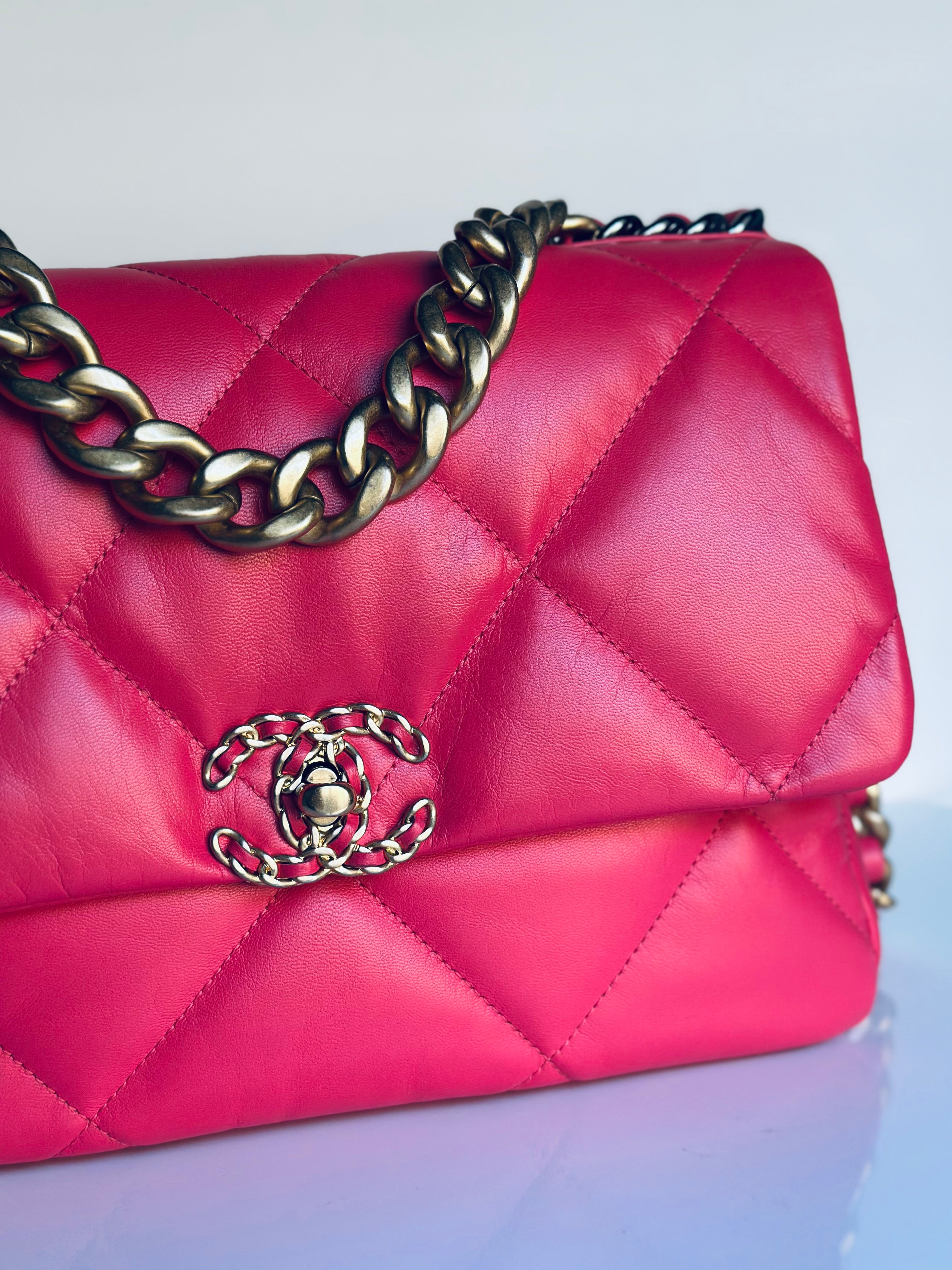 2020 Chanel 19 Large Flap Dark Pink Goatskin Trio-Mix Finish Hardware