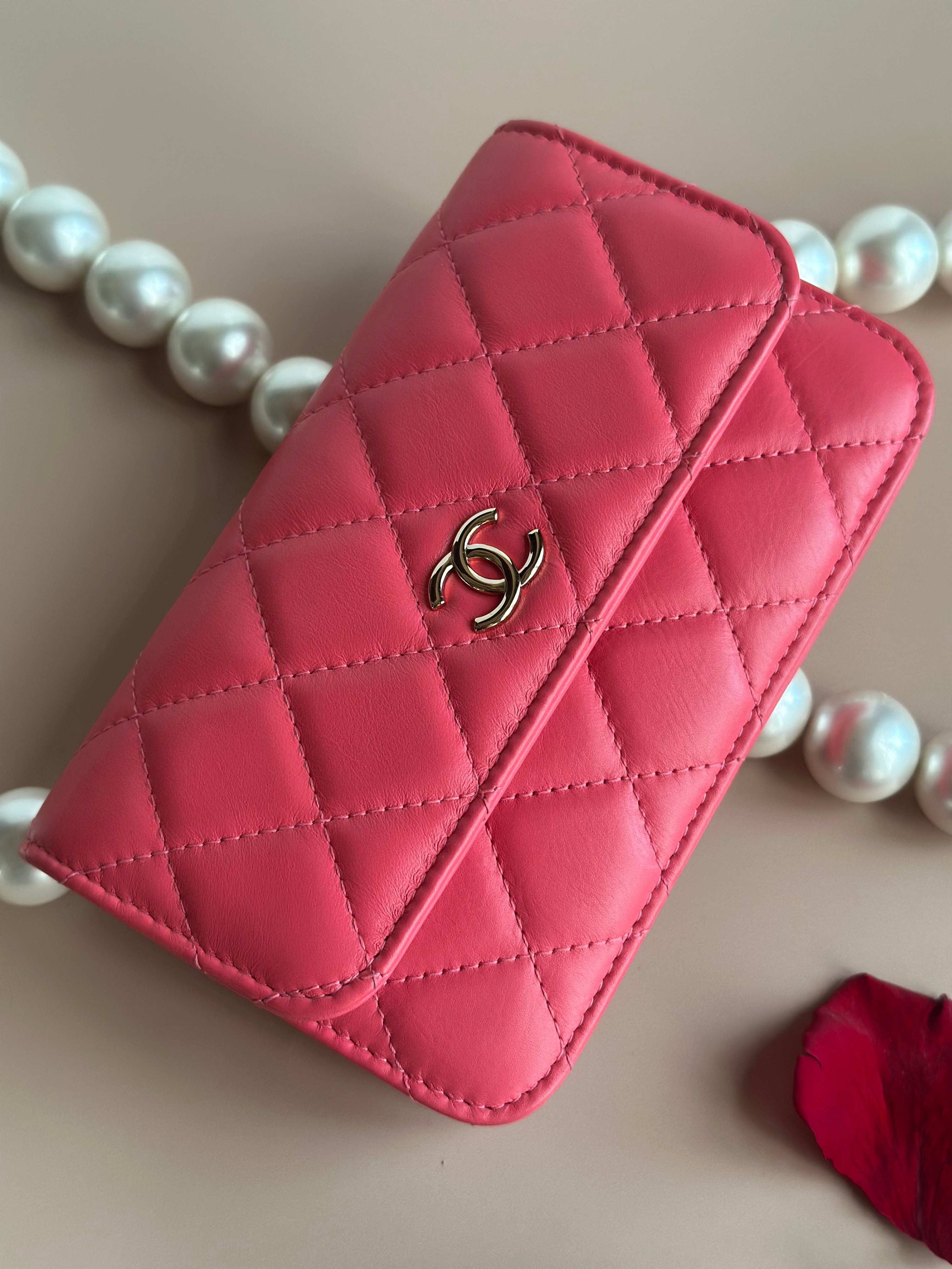 2020 Chanel Maxi Pearls Mini Flap Dark Pink Calfskin light gold hardware