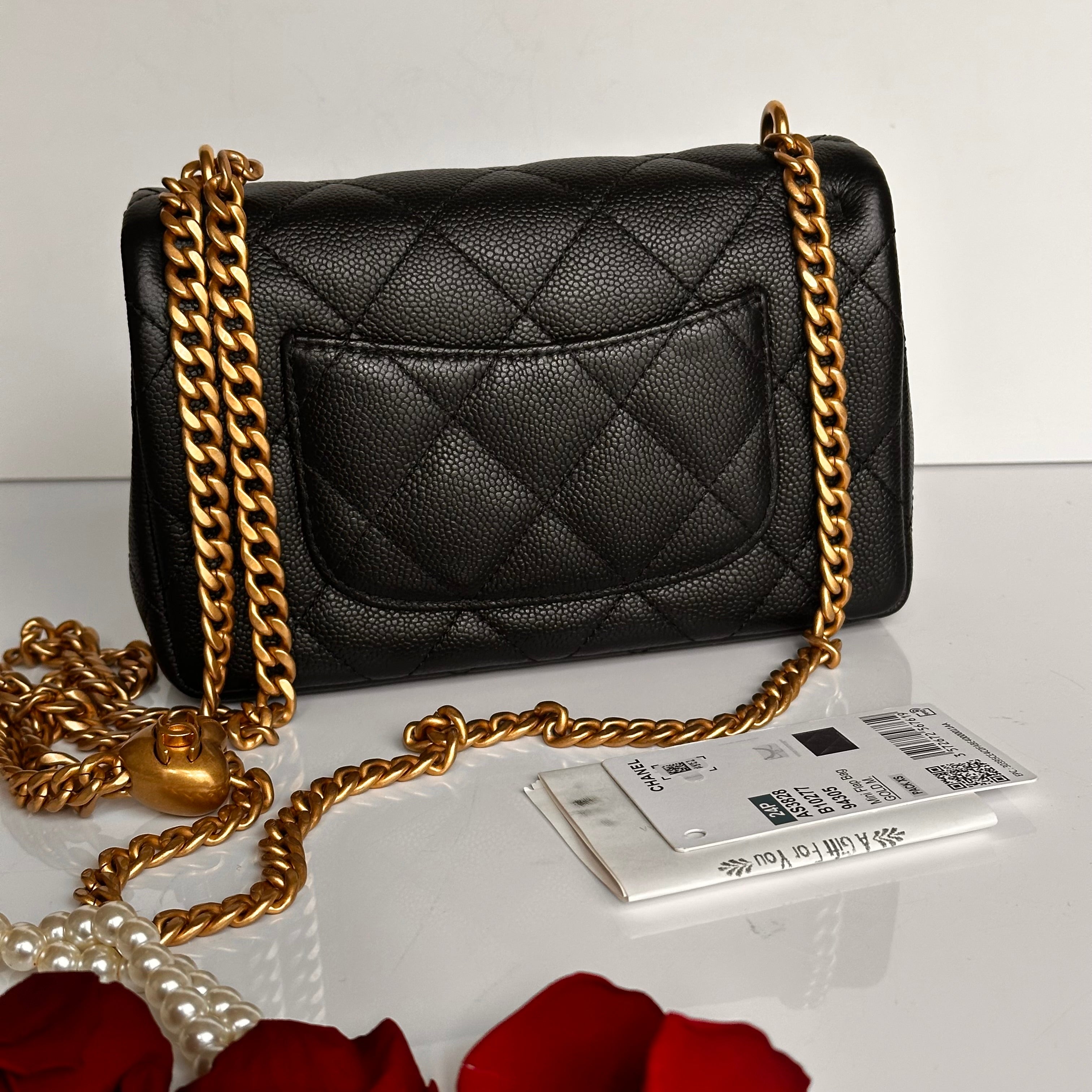24P Chanel Mini Sweetheart Flap Black Caviar Aged GHW