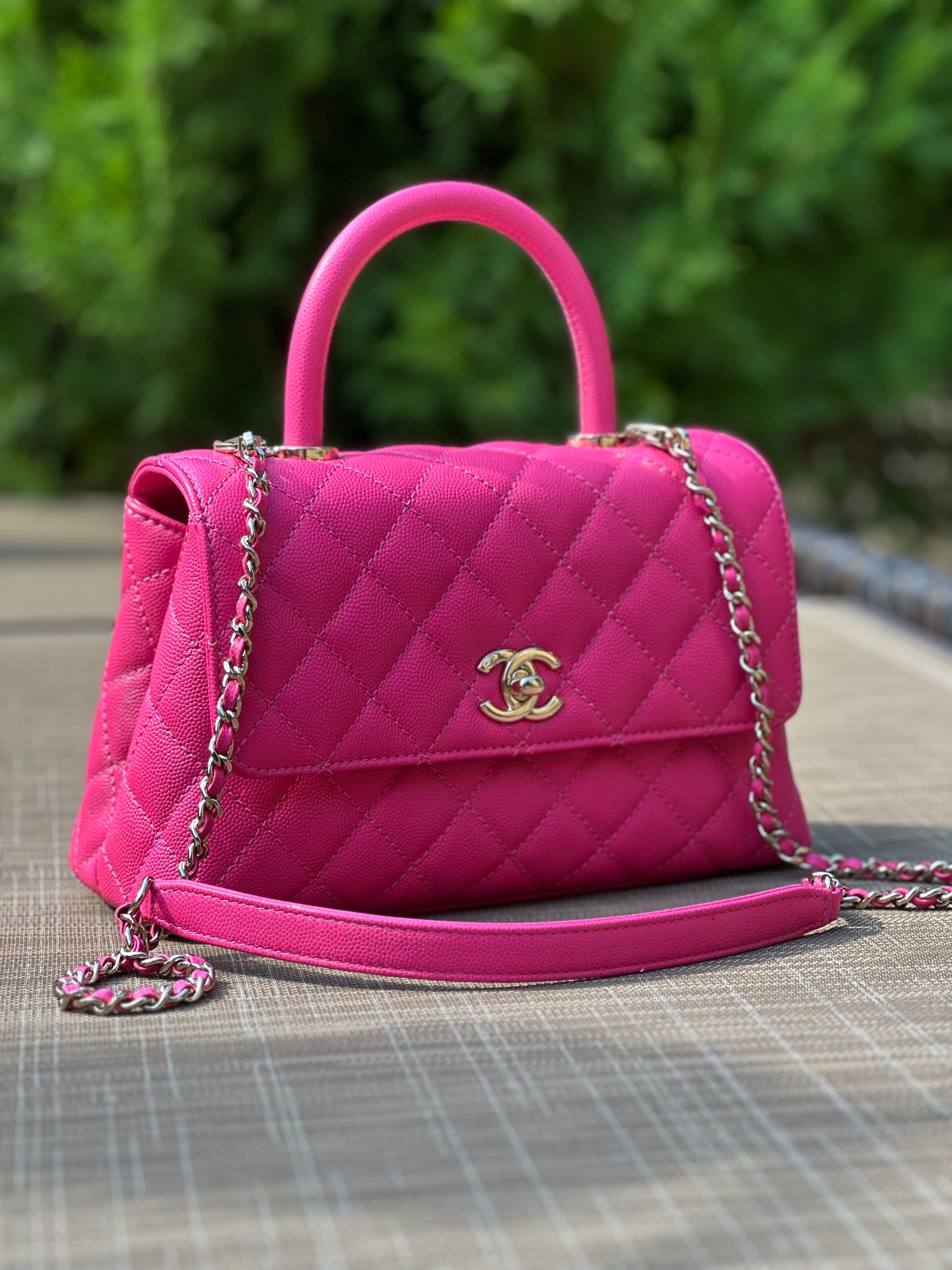 22K Chanel Small Coco Handle Flap Fuchsia Caviar Light Gold Hardware