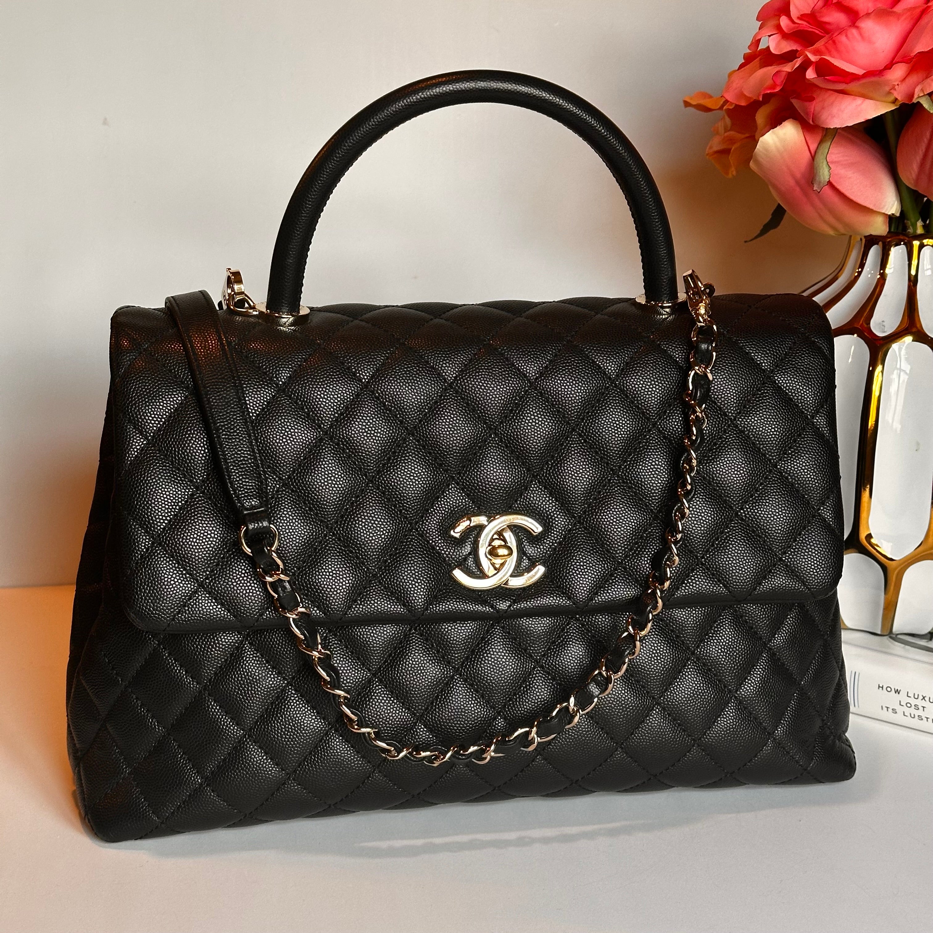 CHANEL COCO TOP HANDLE FLAP BLACK CAVIAR LGHW