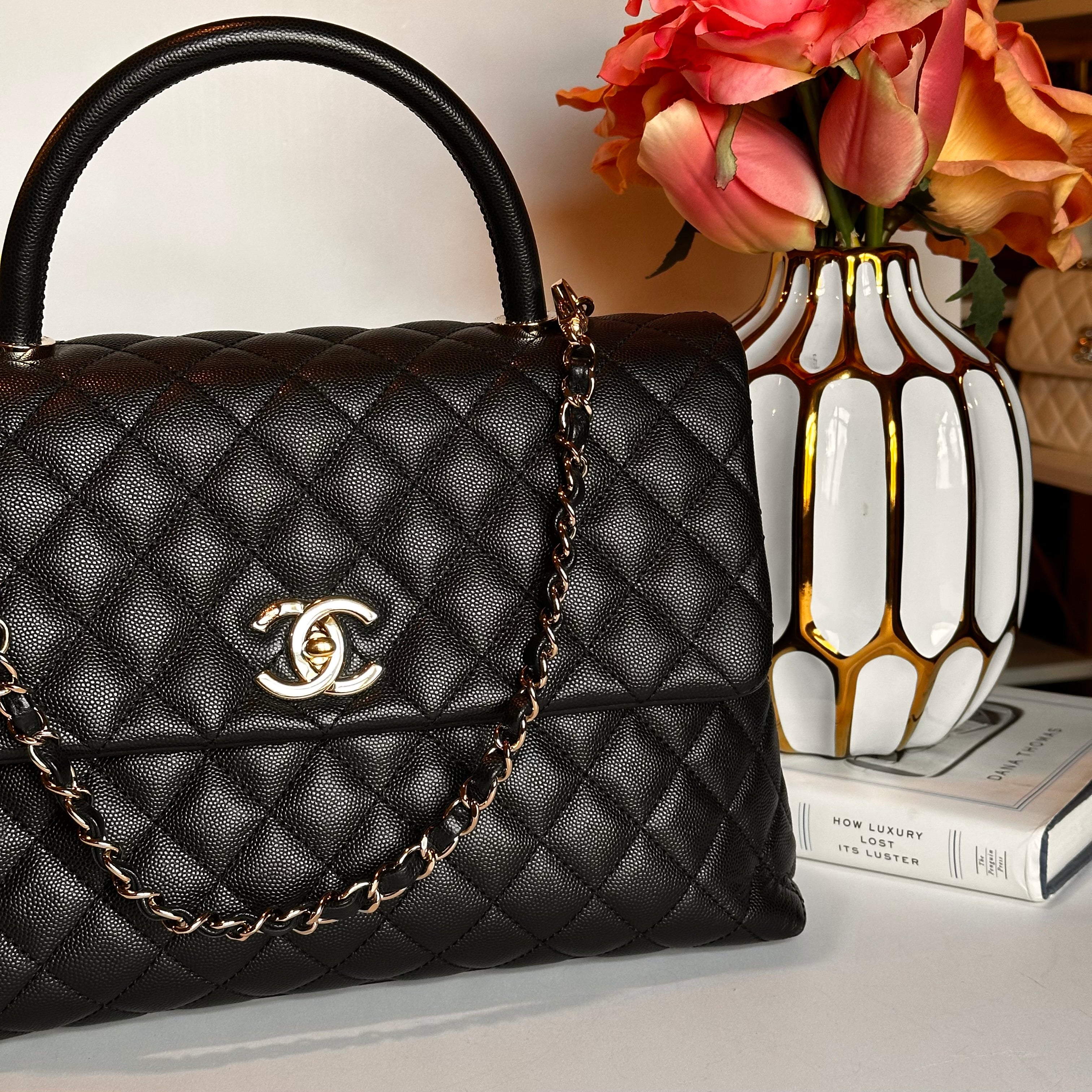 CHANEL COCO TOP HANDLE FLAP BLACK CAVIAR LGHW
