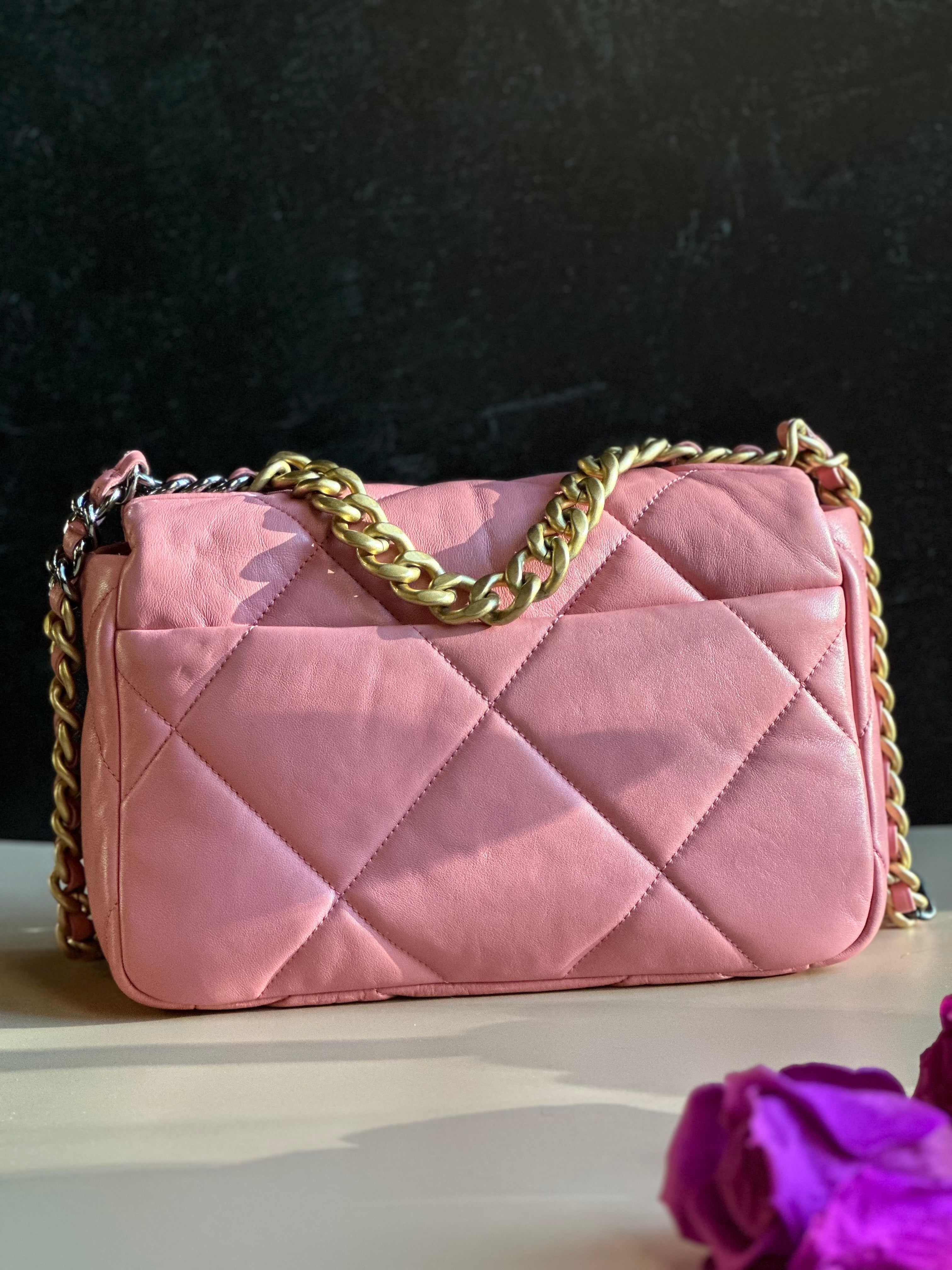 22A Chanel Medium 19 Pink Flap Lambskin Trio Mix Hardwares