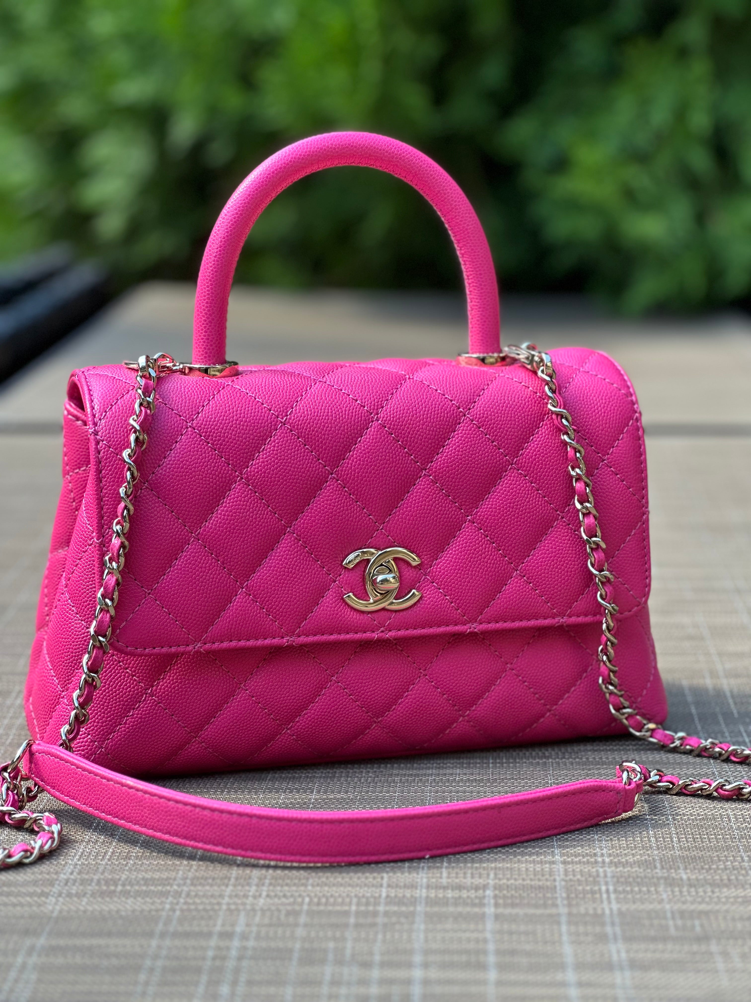 22K Chanel Small Coco Handle Flap Fuchsia Caviar Light Gold Hardware