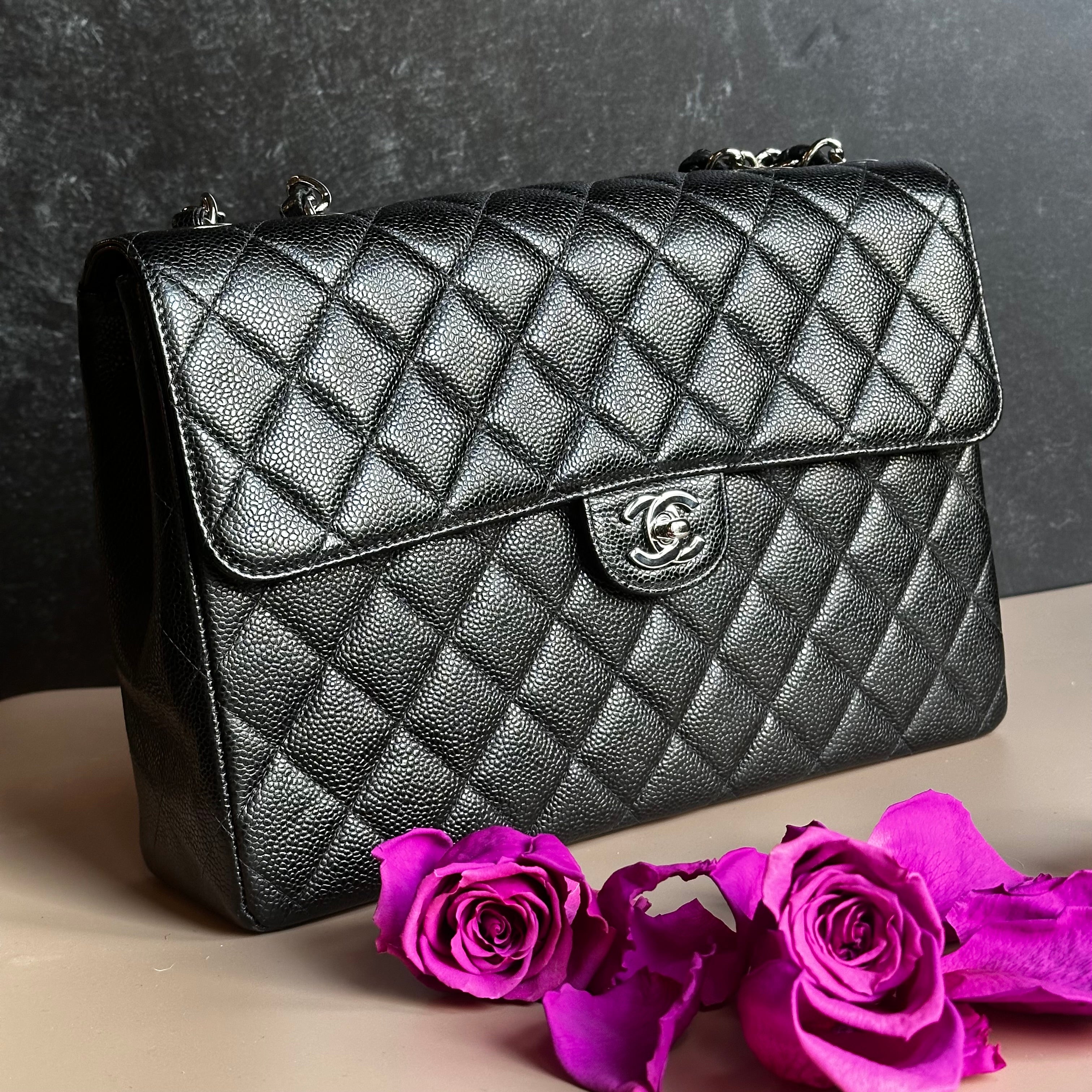 2001 Chanel Vintage Jumbo Black Caviar SHW