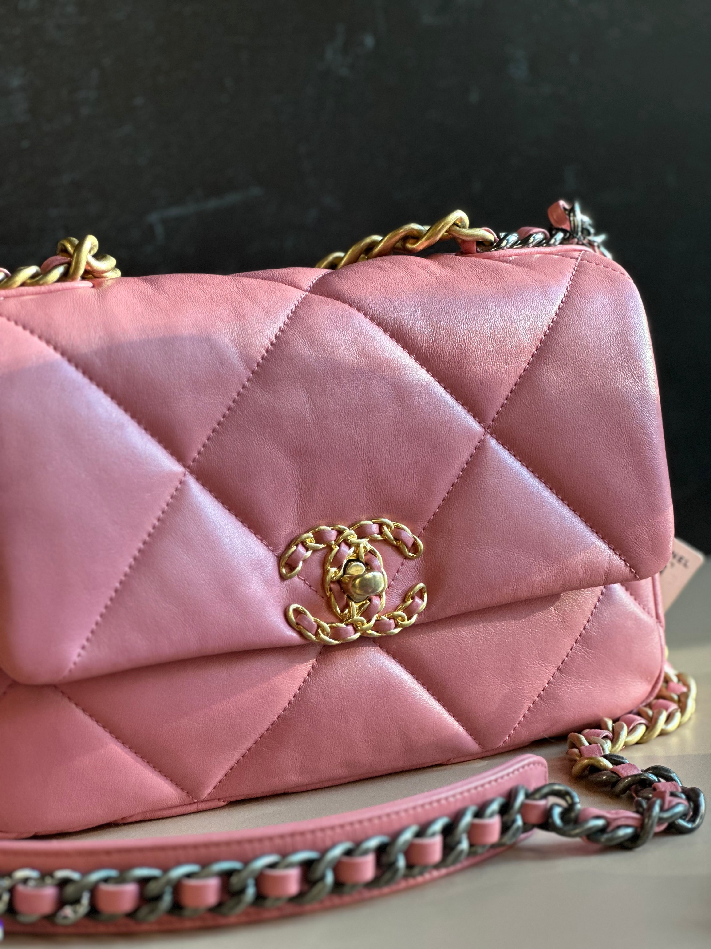 22A Chanel Medium 19 Pink Flap Lambskin Trio Mix Hardwares