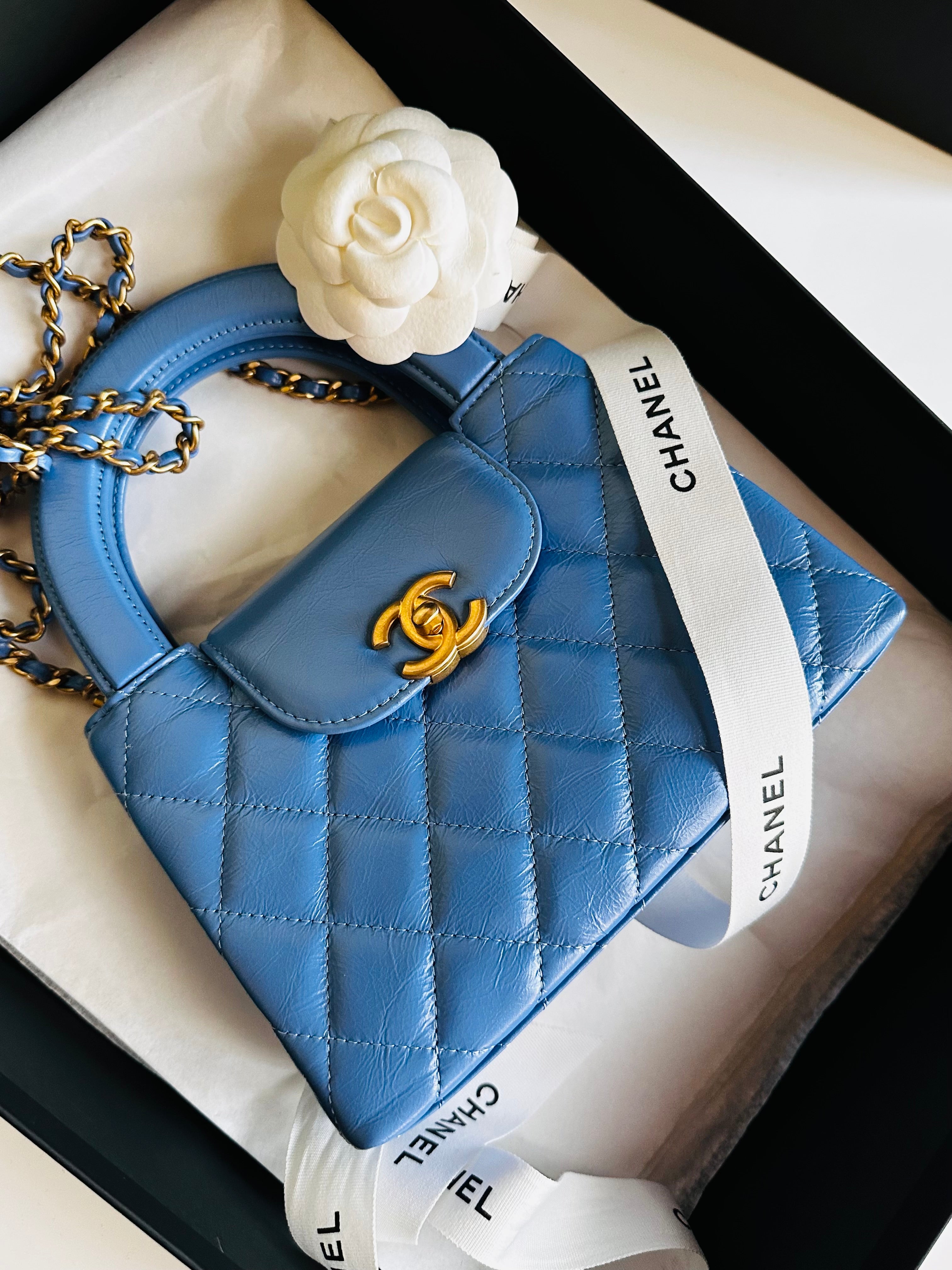2025 Chanel Nano Kelly Shopper Aged Blue Calfskin GHW
