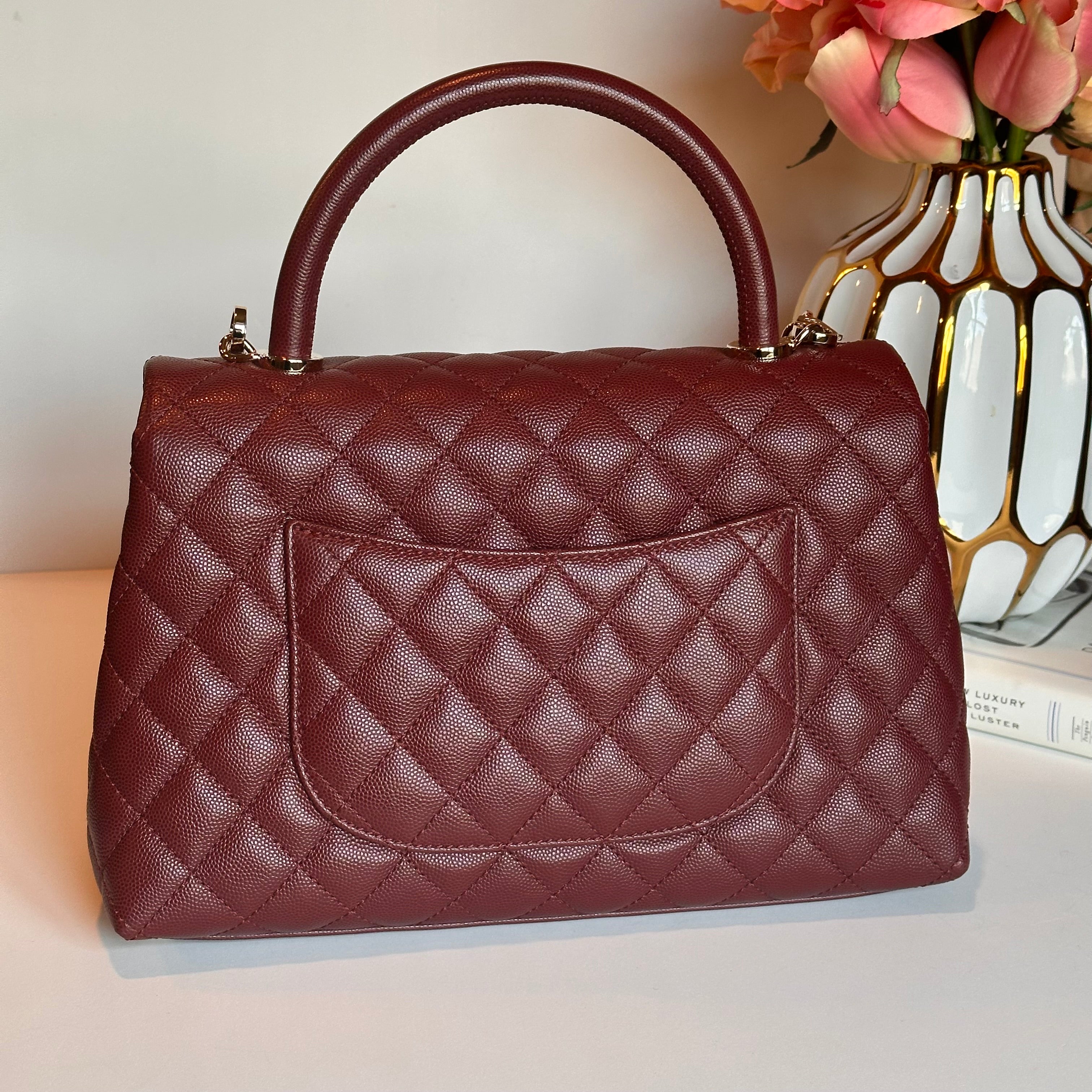 20K CHANEL Coco Top Handle Medium Flap Burgundy Caviar LGHW