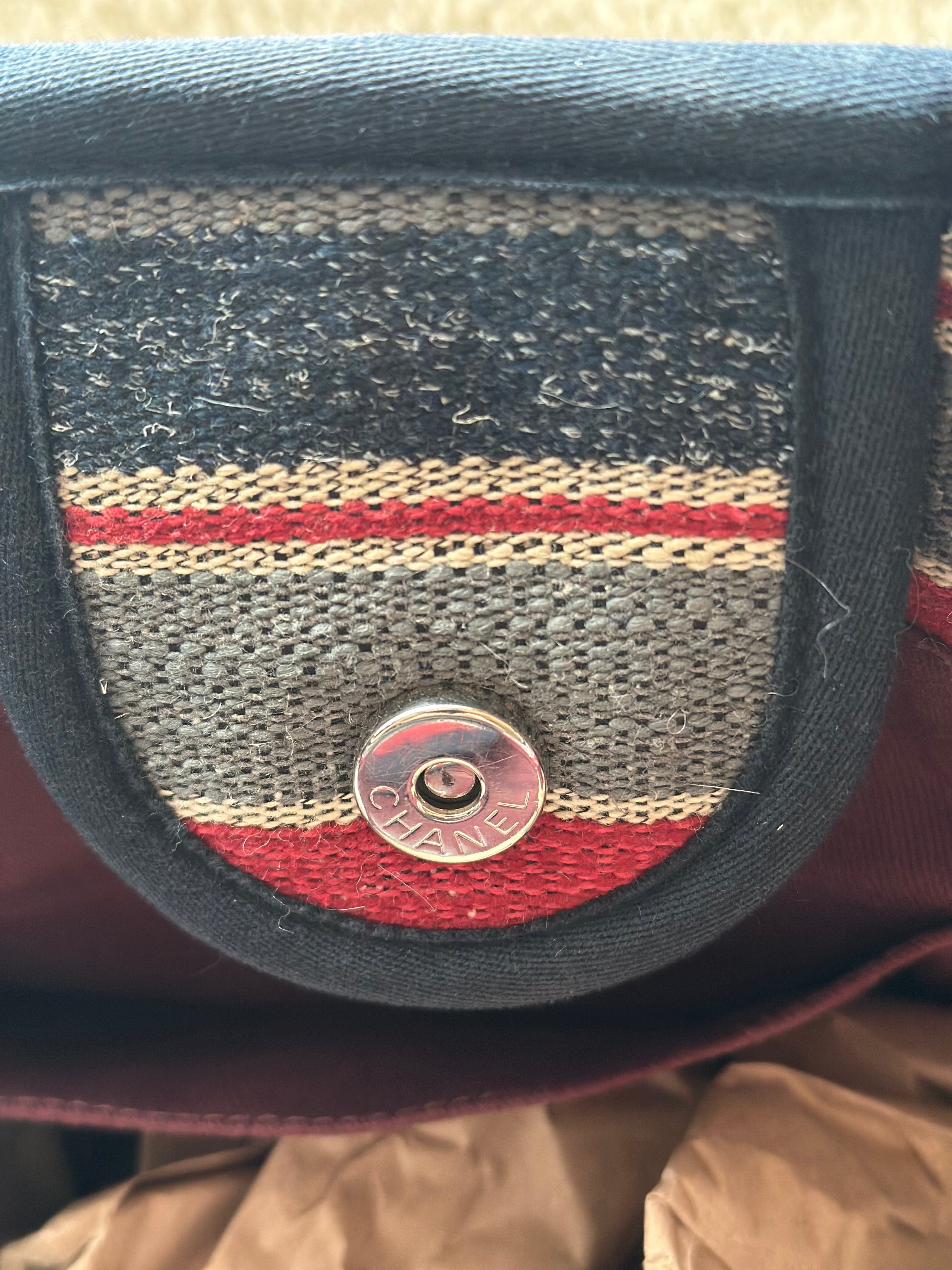 18A Chanel Large Deauville Shopping Tote Beige Toile & Calfskin