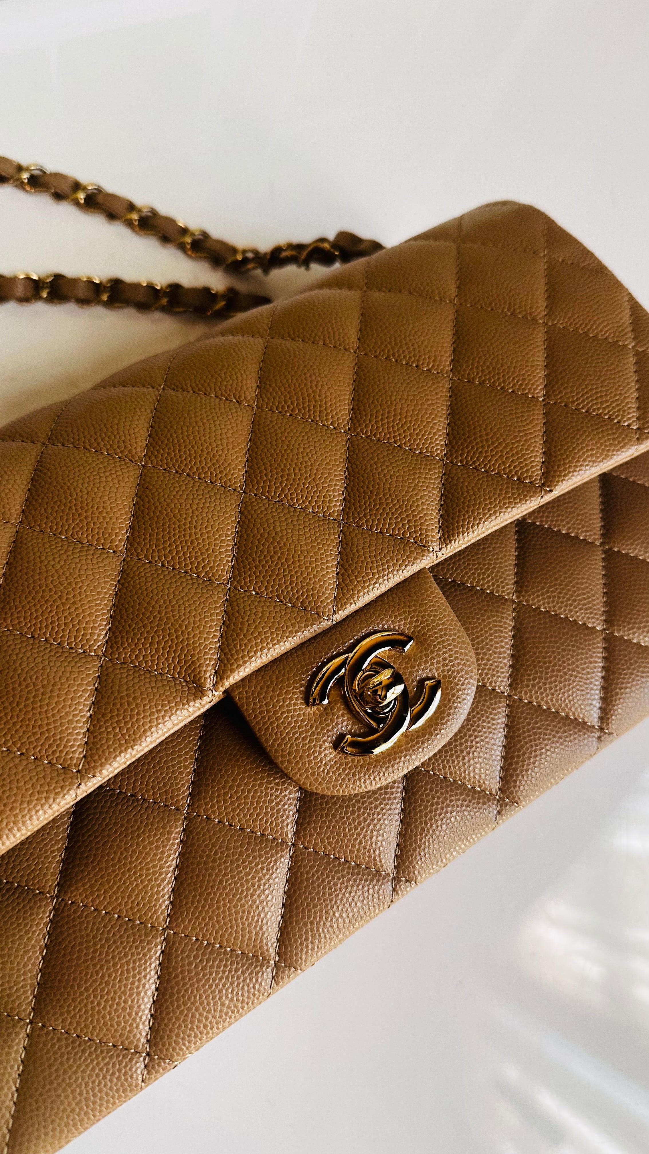 Like New 22A Chanel Timeless Classic Flap Dark Beige Caviar LGHW