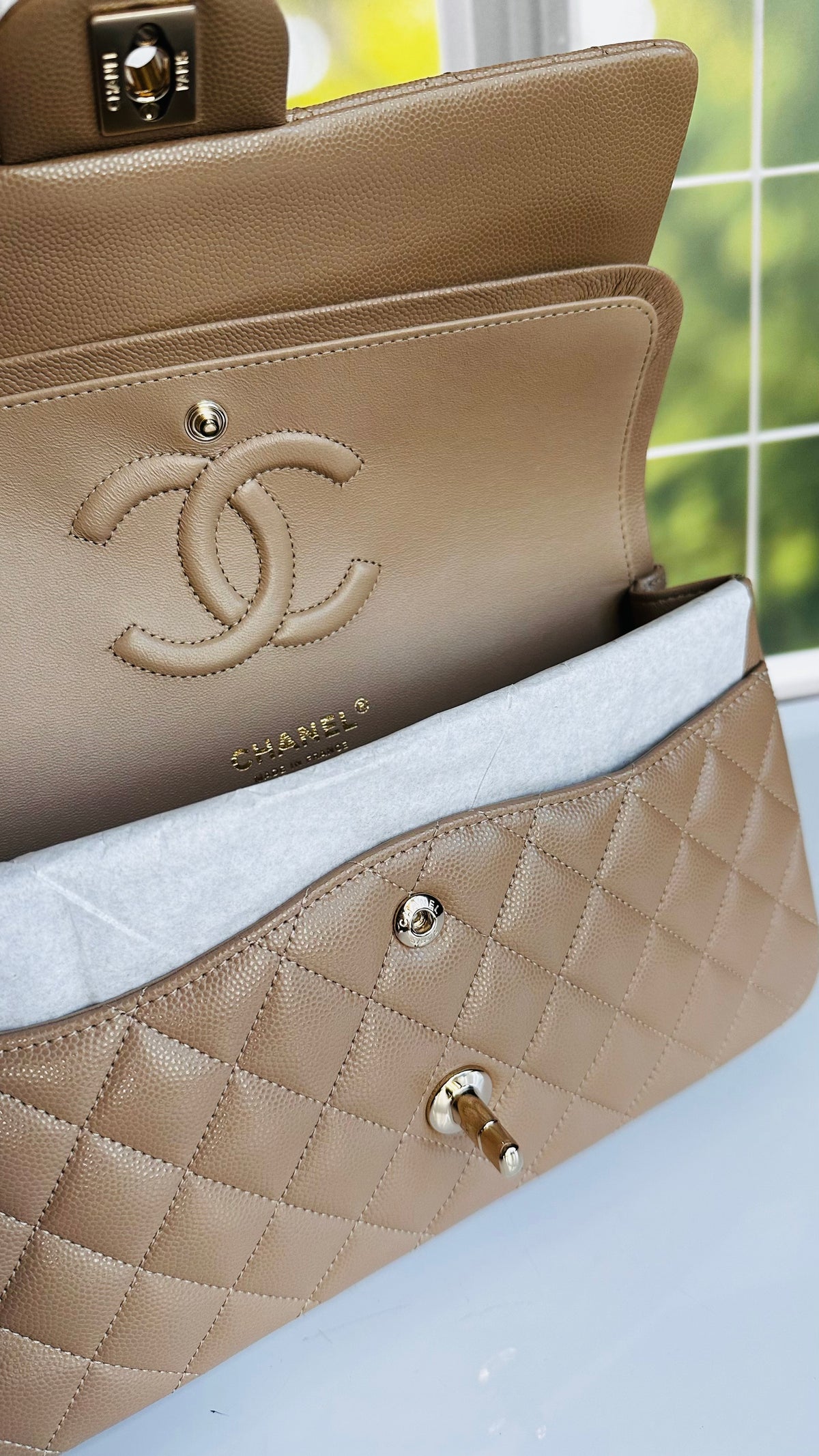 Like New 22A Chanel Timeless Classic Flap Dark Beige Caviar LGHW