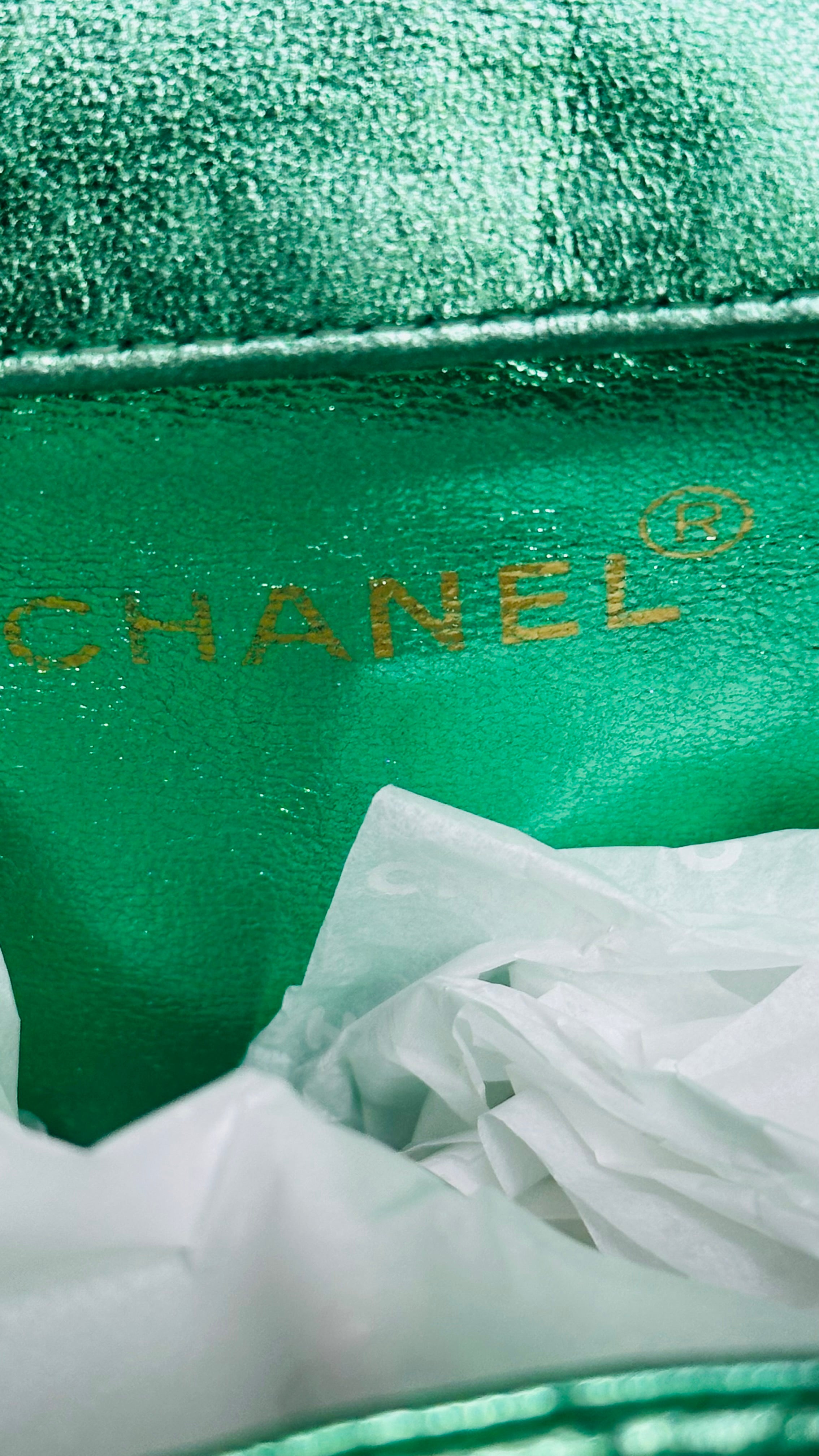 1994 Chanel Mini Duma Backpack Metallic Green Lambskin & 24K Gold Plated Hardware