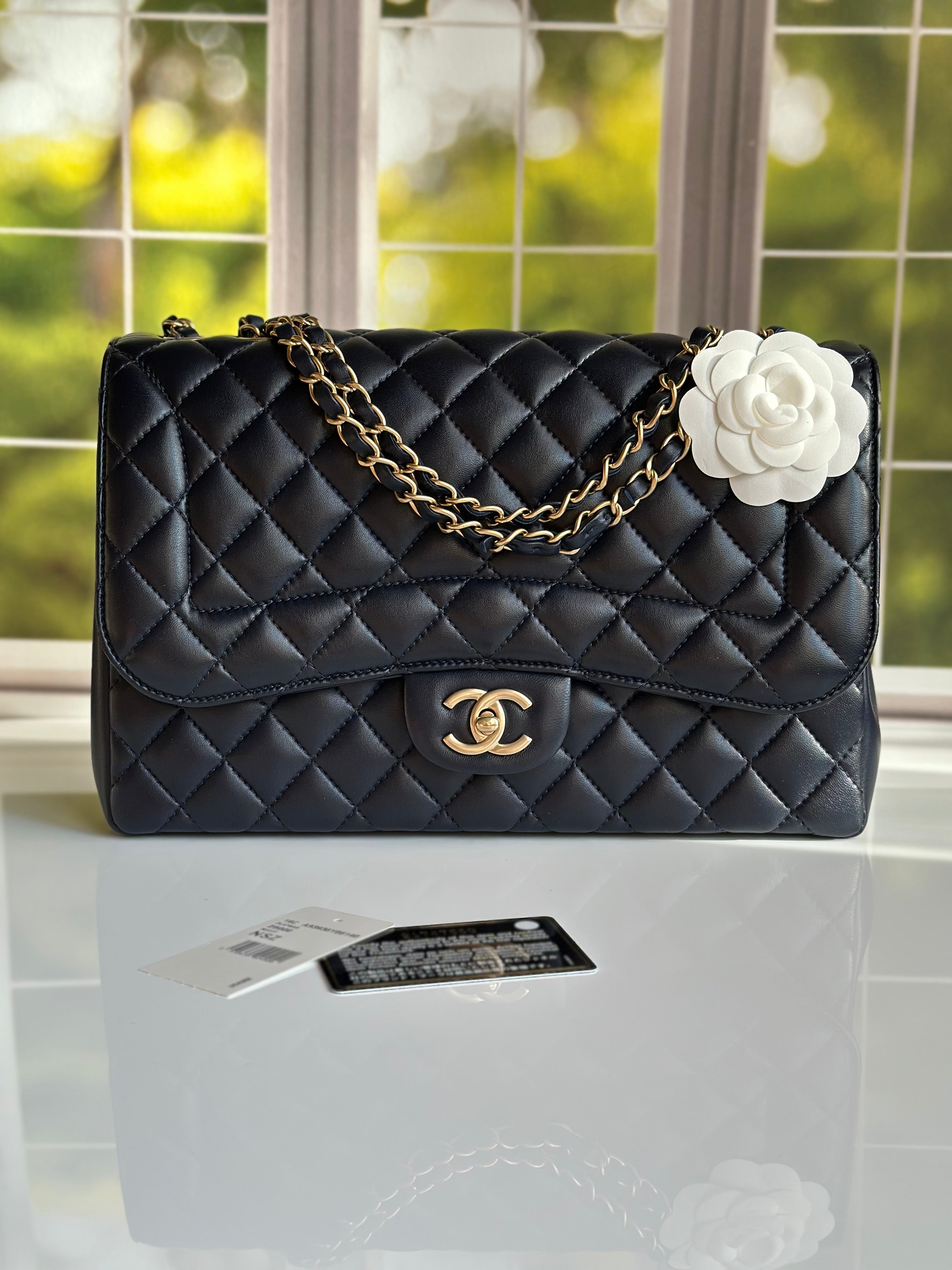 2016 Chanel Mademoiselle Chic Flap Navy Blue Lambskin and Satin Aged Gold Hardware