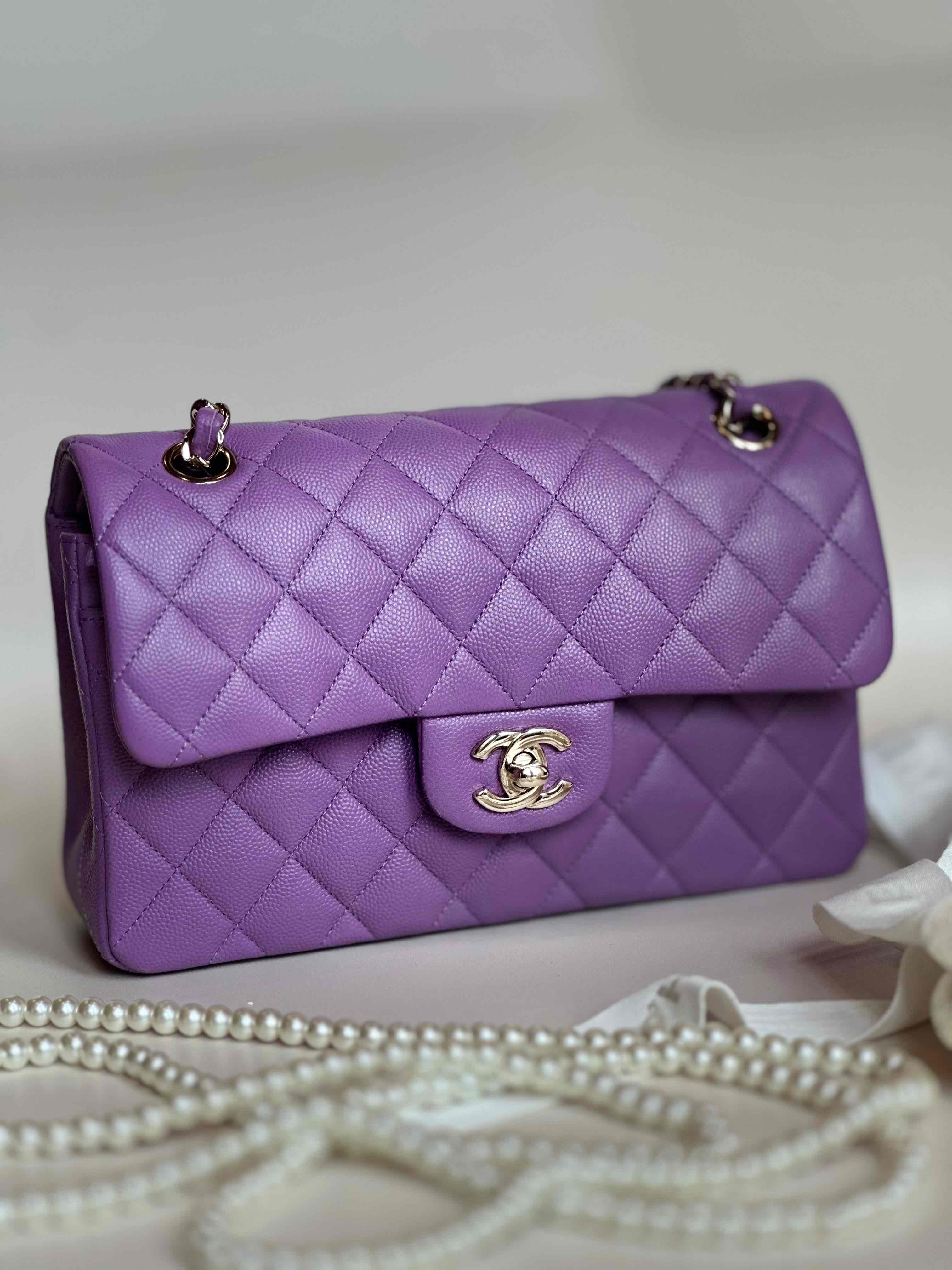 22S Chanel Small Classic Double Flap Light Purple Caviar LGHW