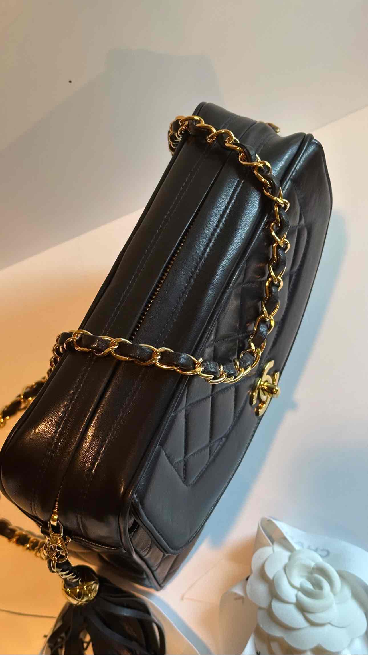 1995 Chanel Vintage Camera Case W/Tassels Midnight Blue 24K GHW