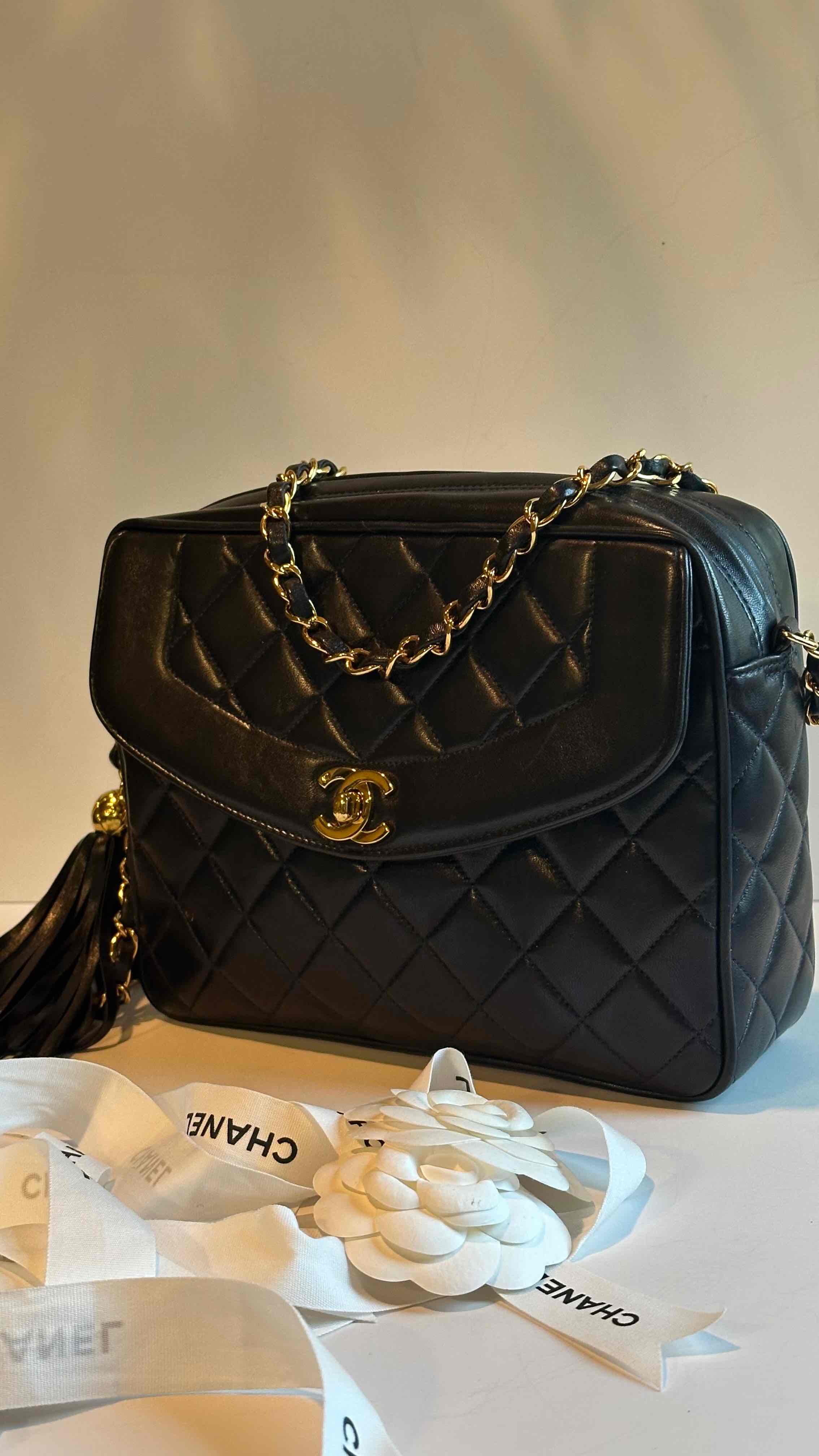 1995 Chanel Vintage Camera Case W/Tassels Midnight Blue 24K GHW