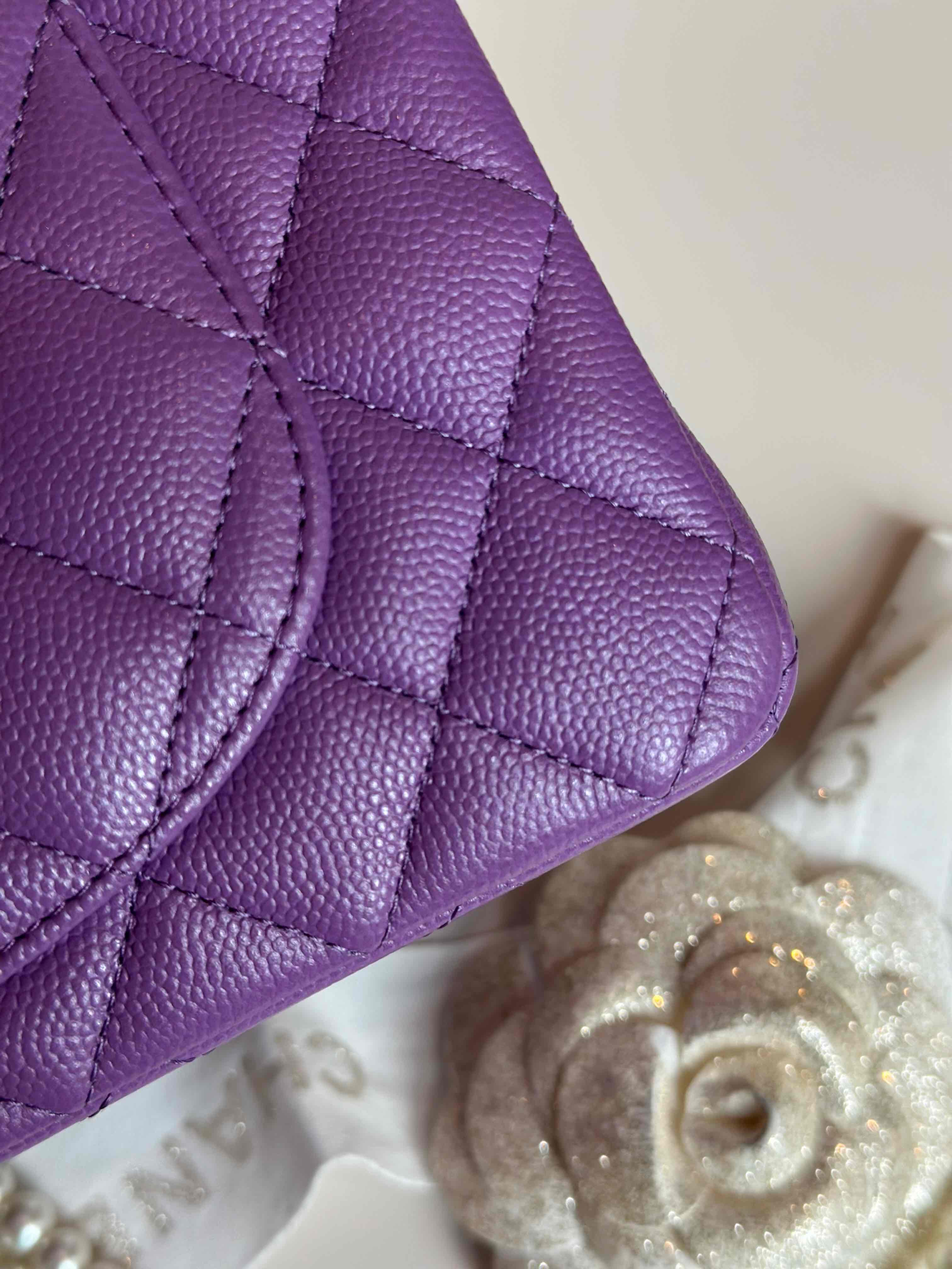 22S Chanel Small Classic Double Flap Light Purple Caviar LGHW