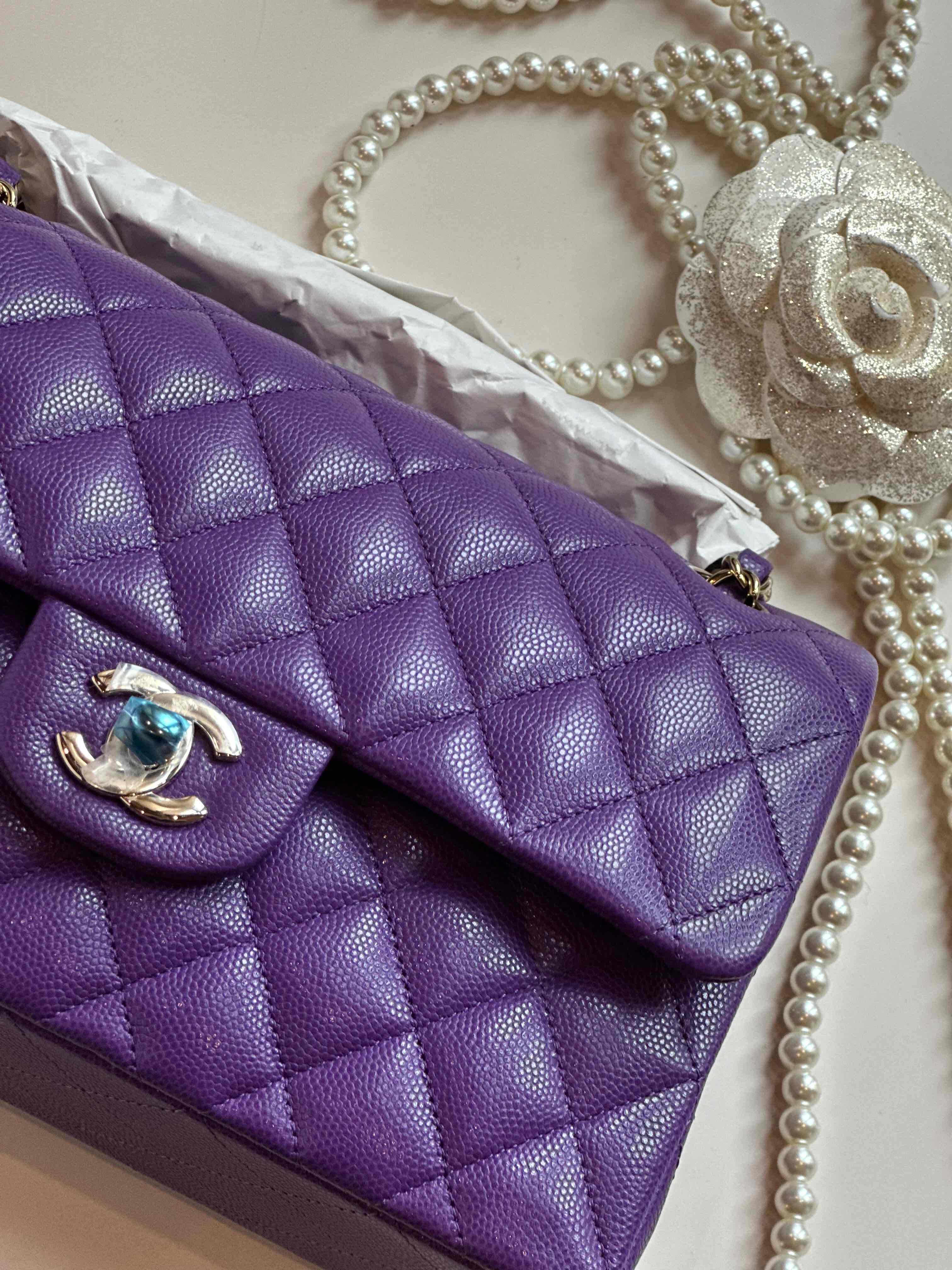 BNIBWT 22A Chanel Small Classic Flap Purple Caviar LGHW