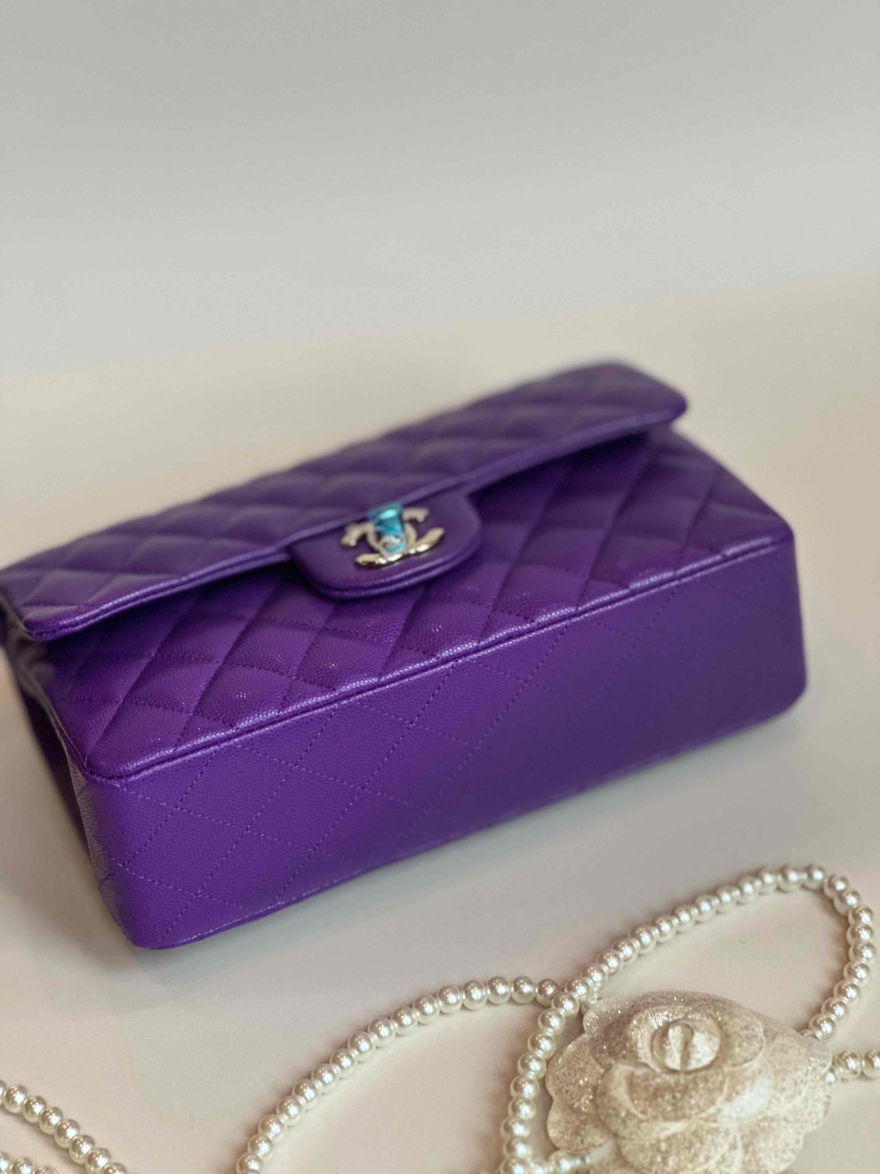 BNIBWT 22A Chanel Small Classic Flap Purple Caviar LGHW