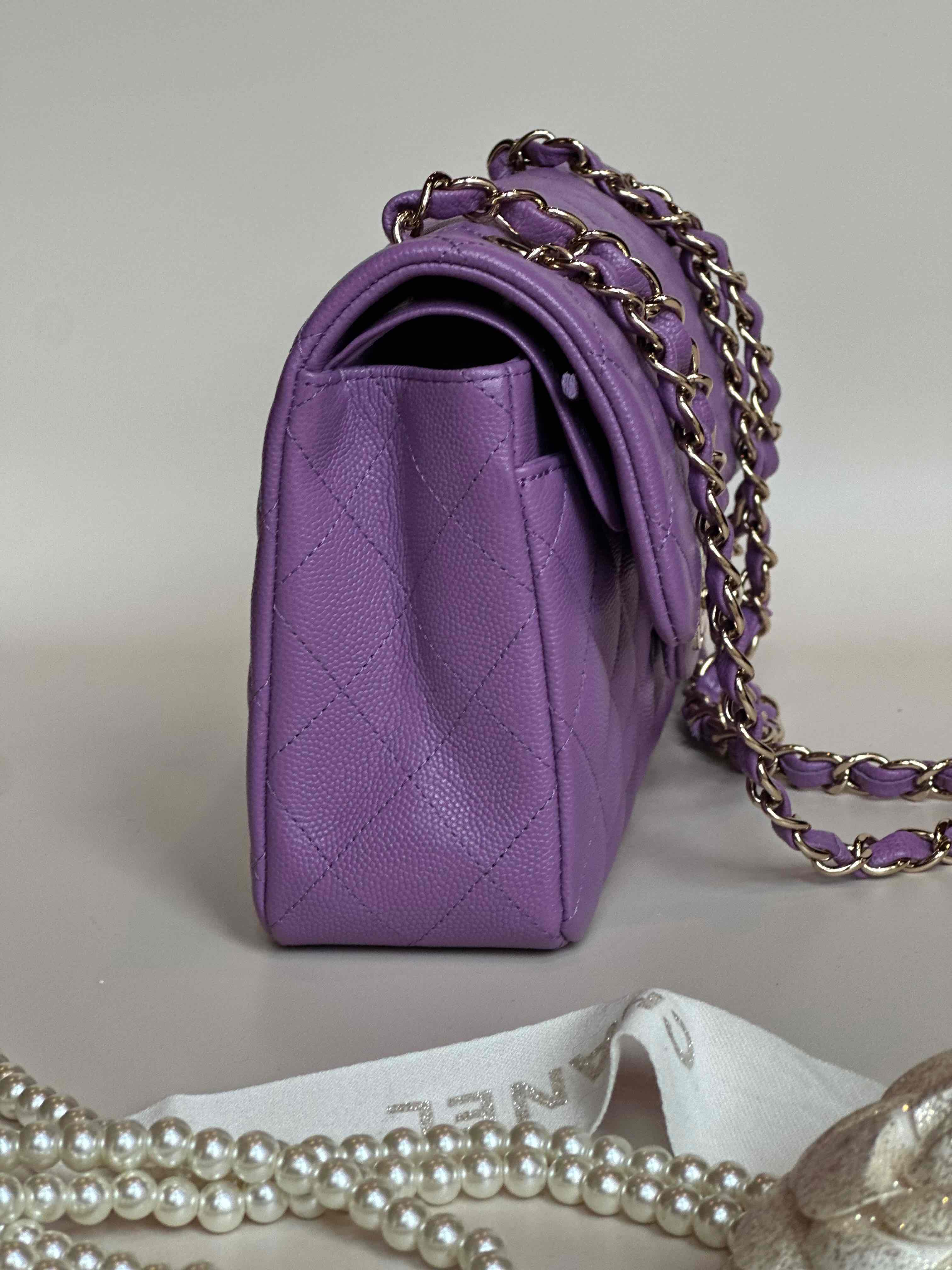 22S Chanel Small Classic Double Flap Light Purple Caviar LGHW