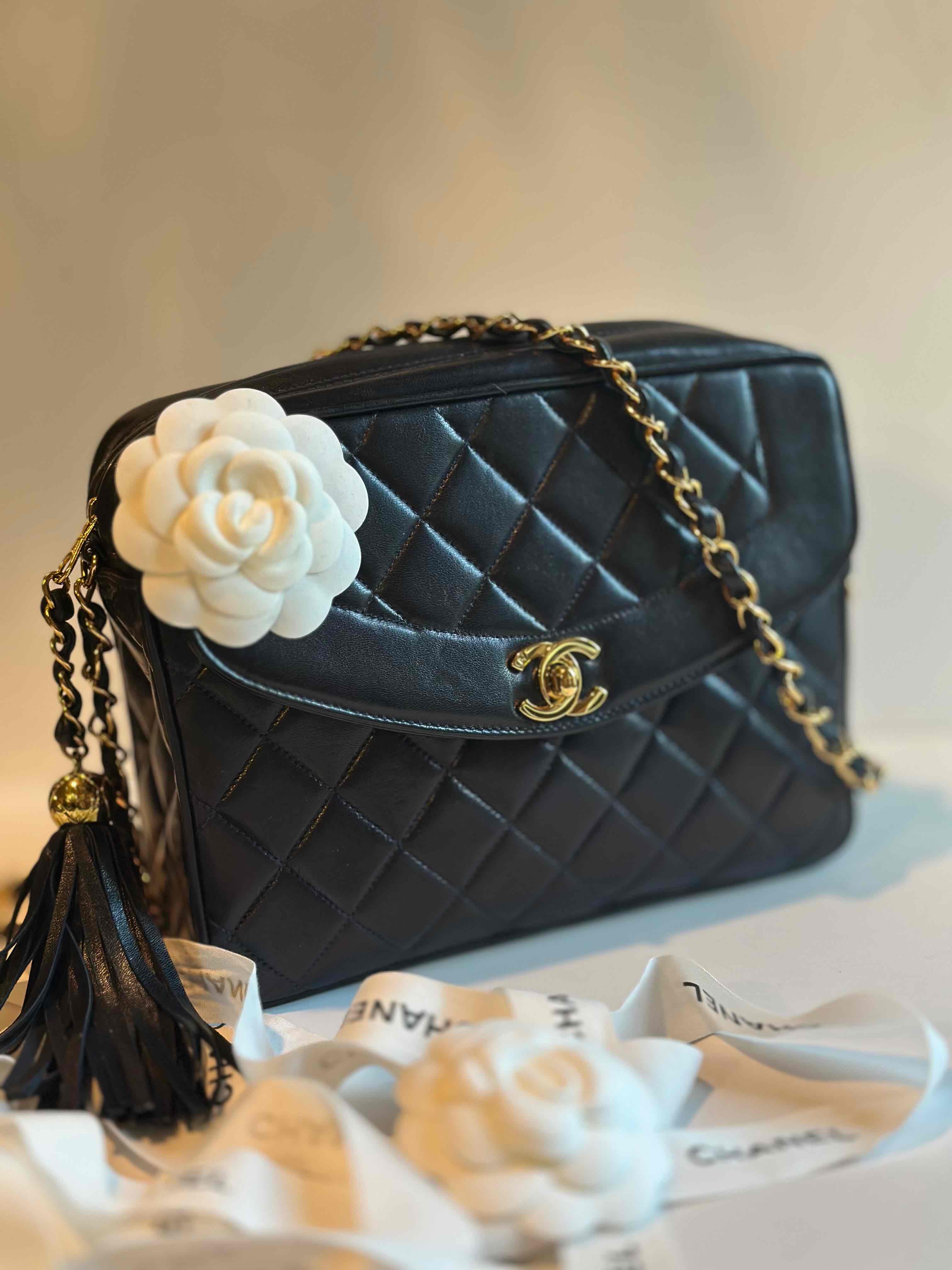 1995 Chanel Vintage Camera Case W/Tassels Midnight Blue 24K GHW