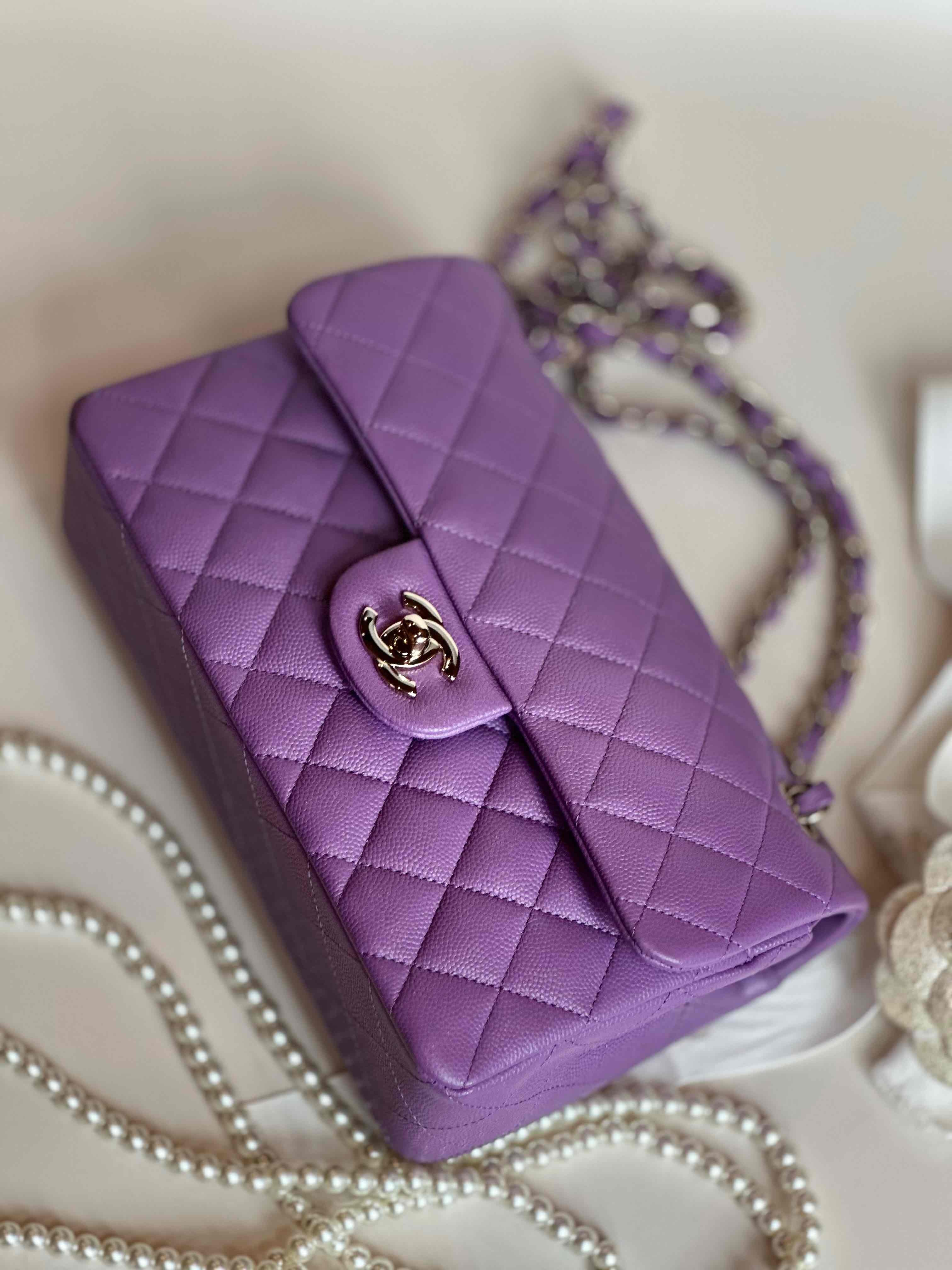 22S Chanel Small Classic Double Flap Light Purple Caviar LGHW