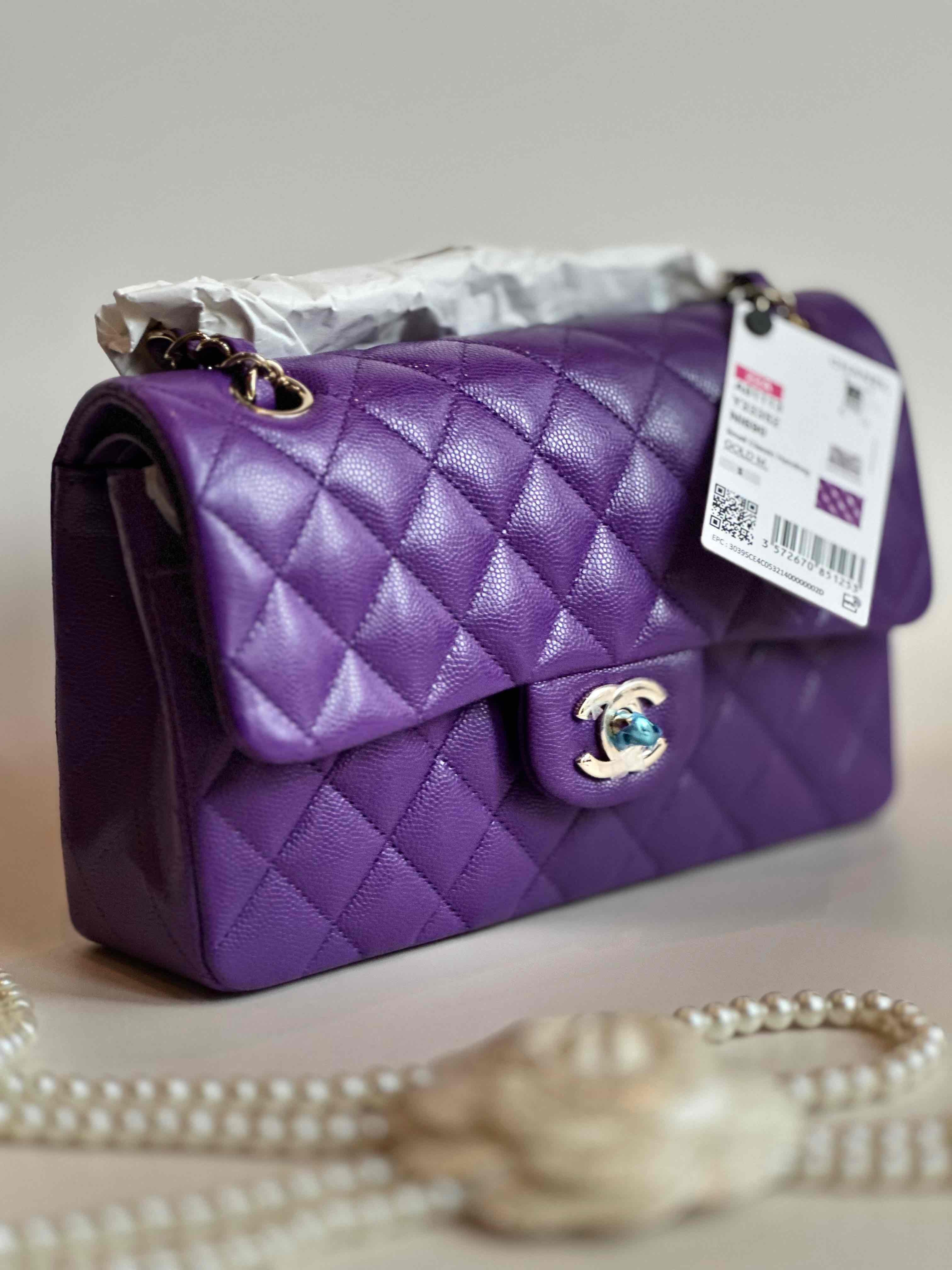 BNIBWT 22A Chanel Small Classic Flap Purple Caviar LGHW