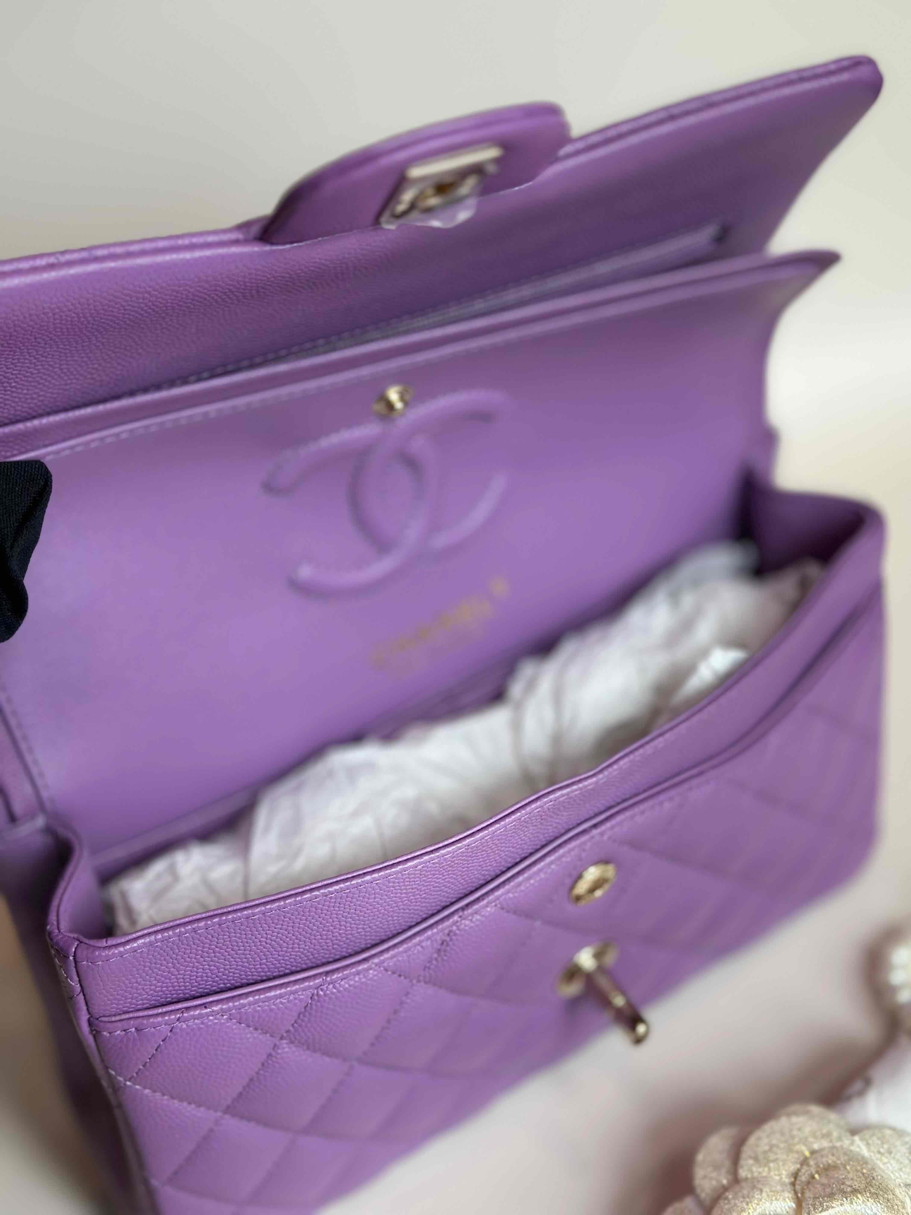 22S Chanel Small Classic Double Flap Light Purple Caviar LGHW