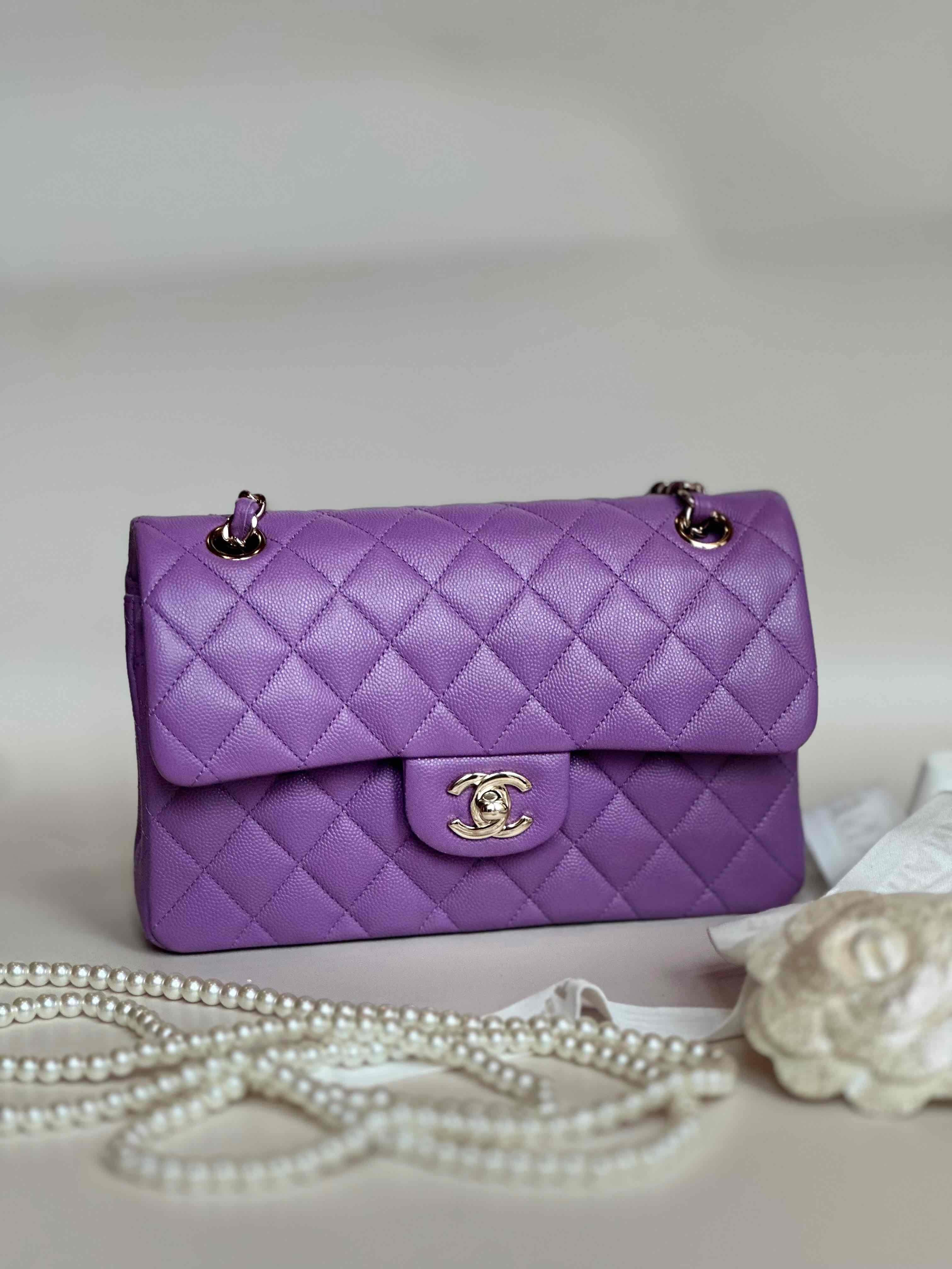 22S Chanel Small Classic Double Flap Light Purple Caviar LGHW