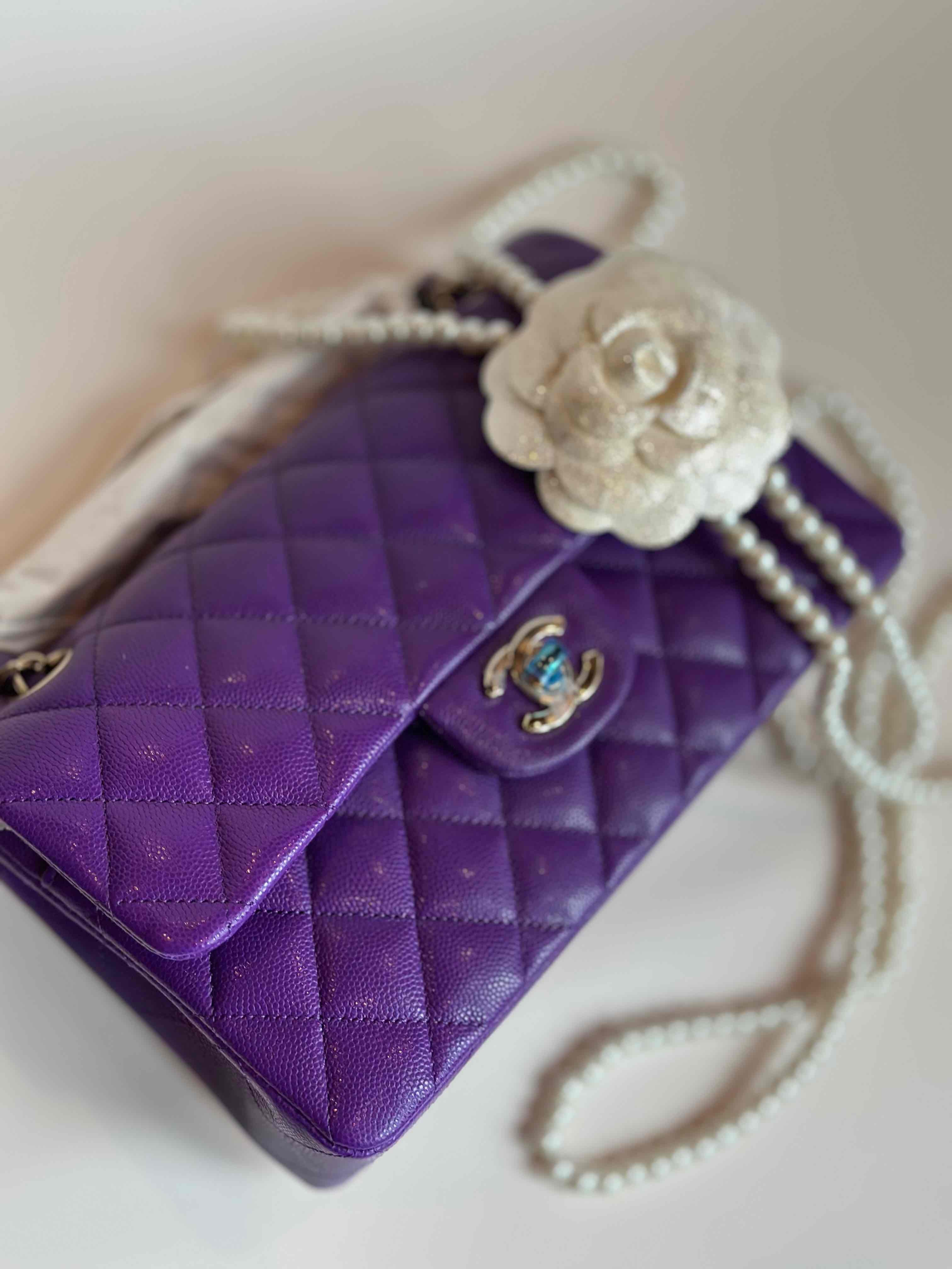 BNIBWT 22A Chanel Small Classic Flap Purple Caviar LGHW