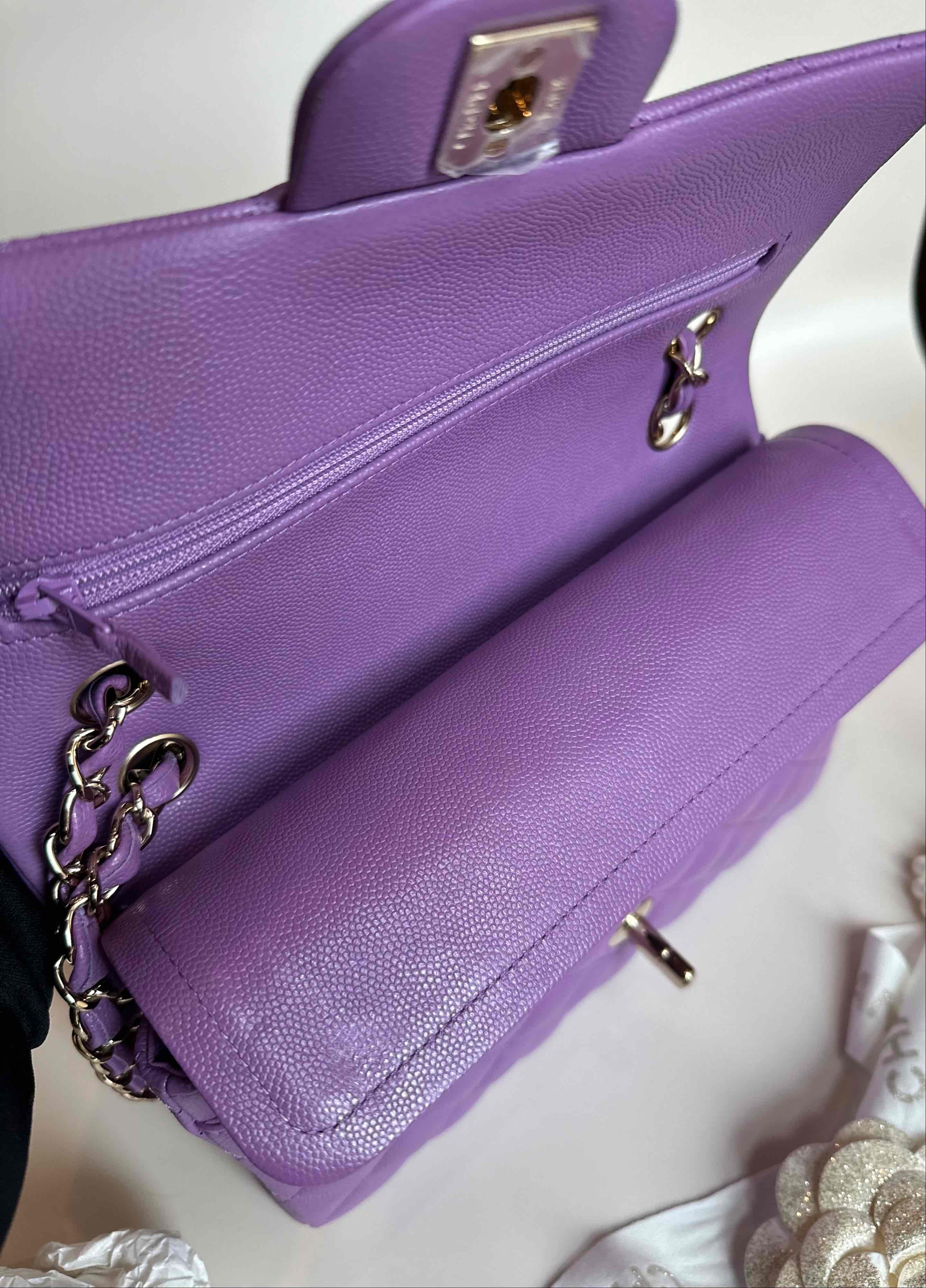 22S Chanel Small Classic Double Flap Light Purple Caviar LGHW