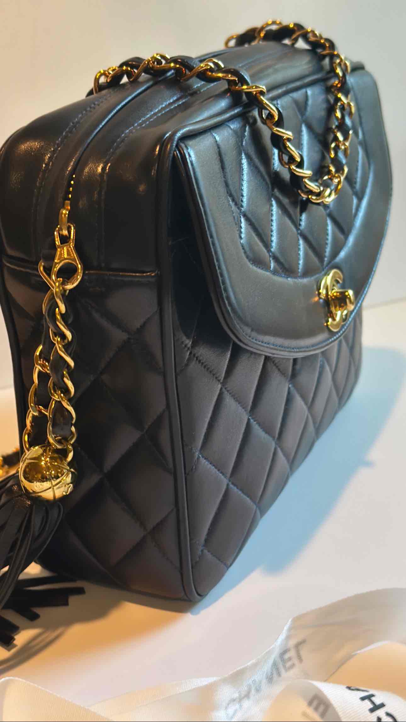 1995 Chanel Vintage Camera Case W/Tassels Midnight Blue 24K GHW