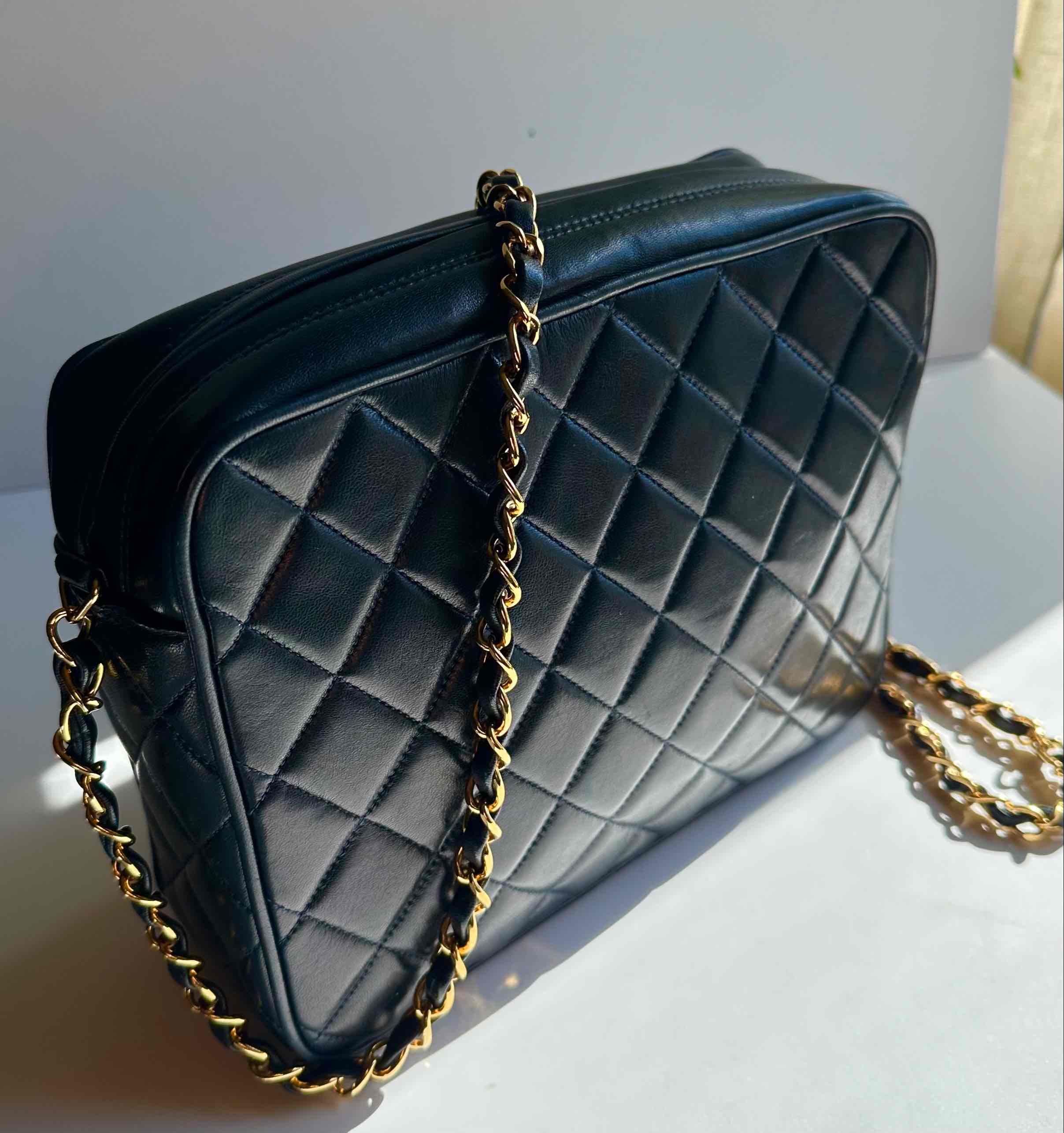1995 Chanel Vintage Camera Case W/Tassels Midnight Blue 24K GHW