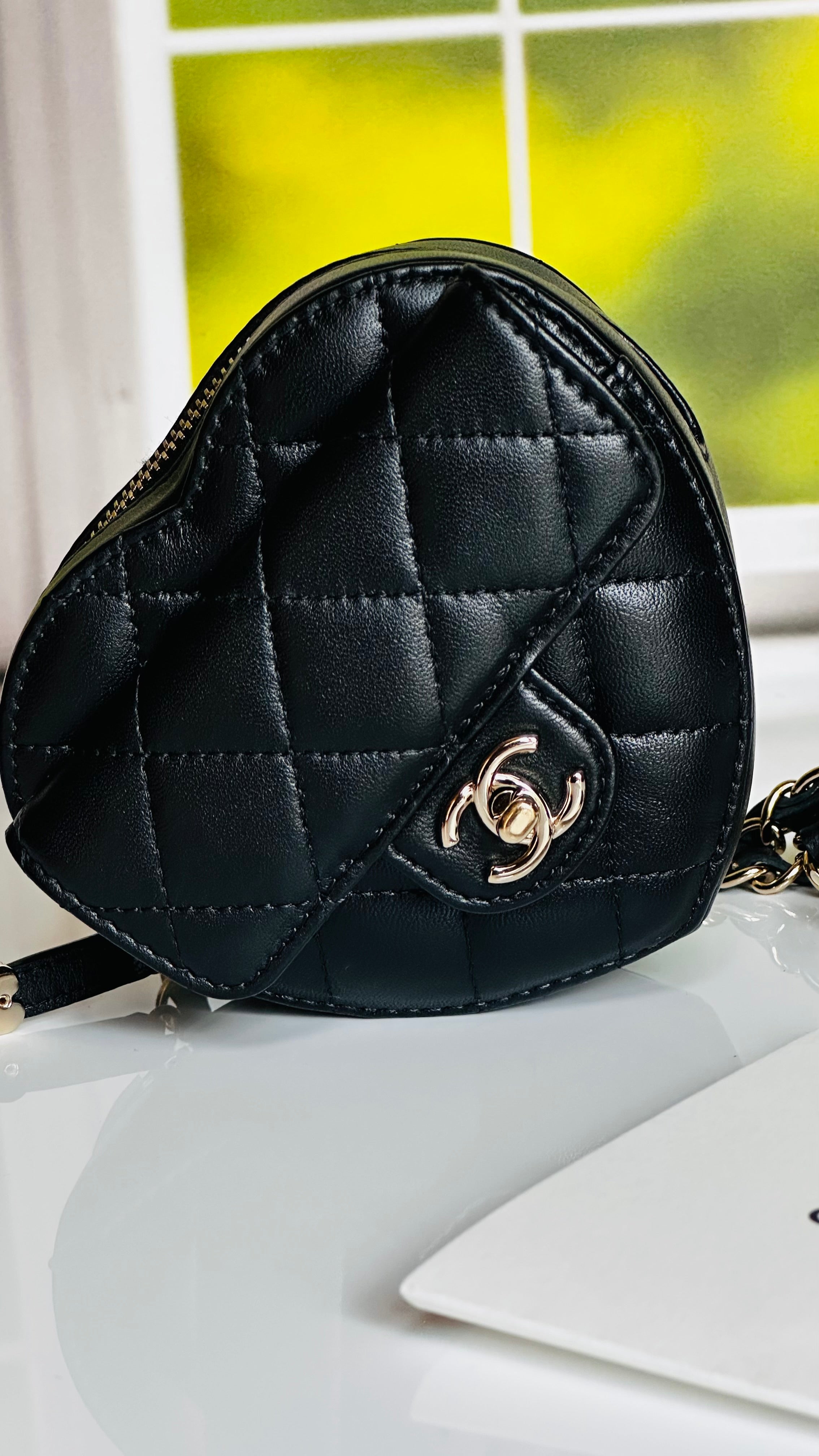 2022 Chanel CC in Love Heart Waist Bag Black Lambskin & Light Gold Hardware