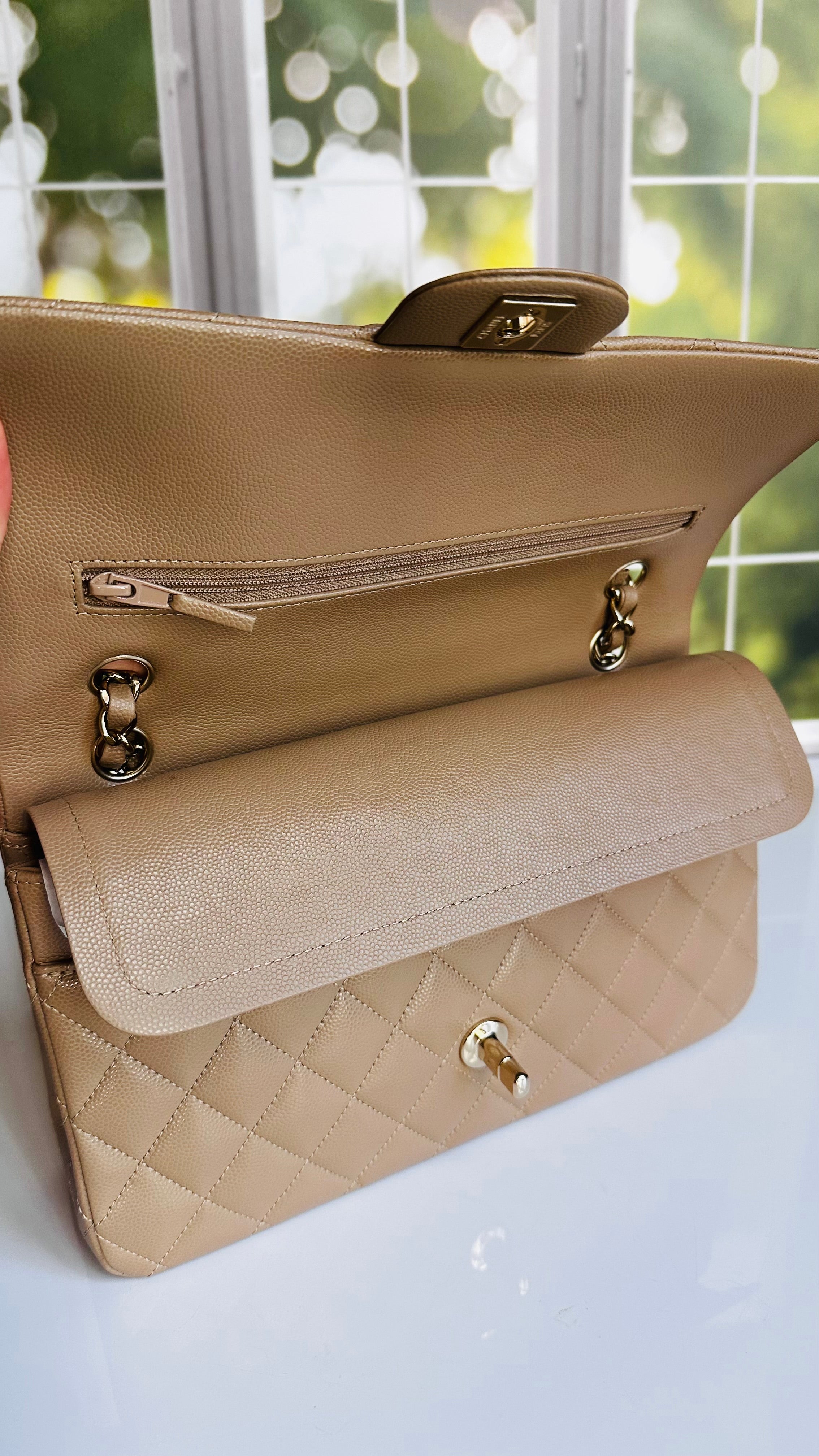 Like New 22A Chanel Timeless Classic Flap Dark Beige Caviar LGHW
