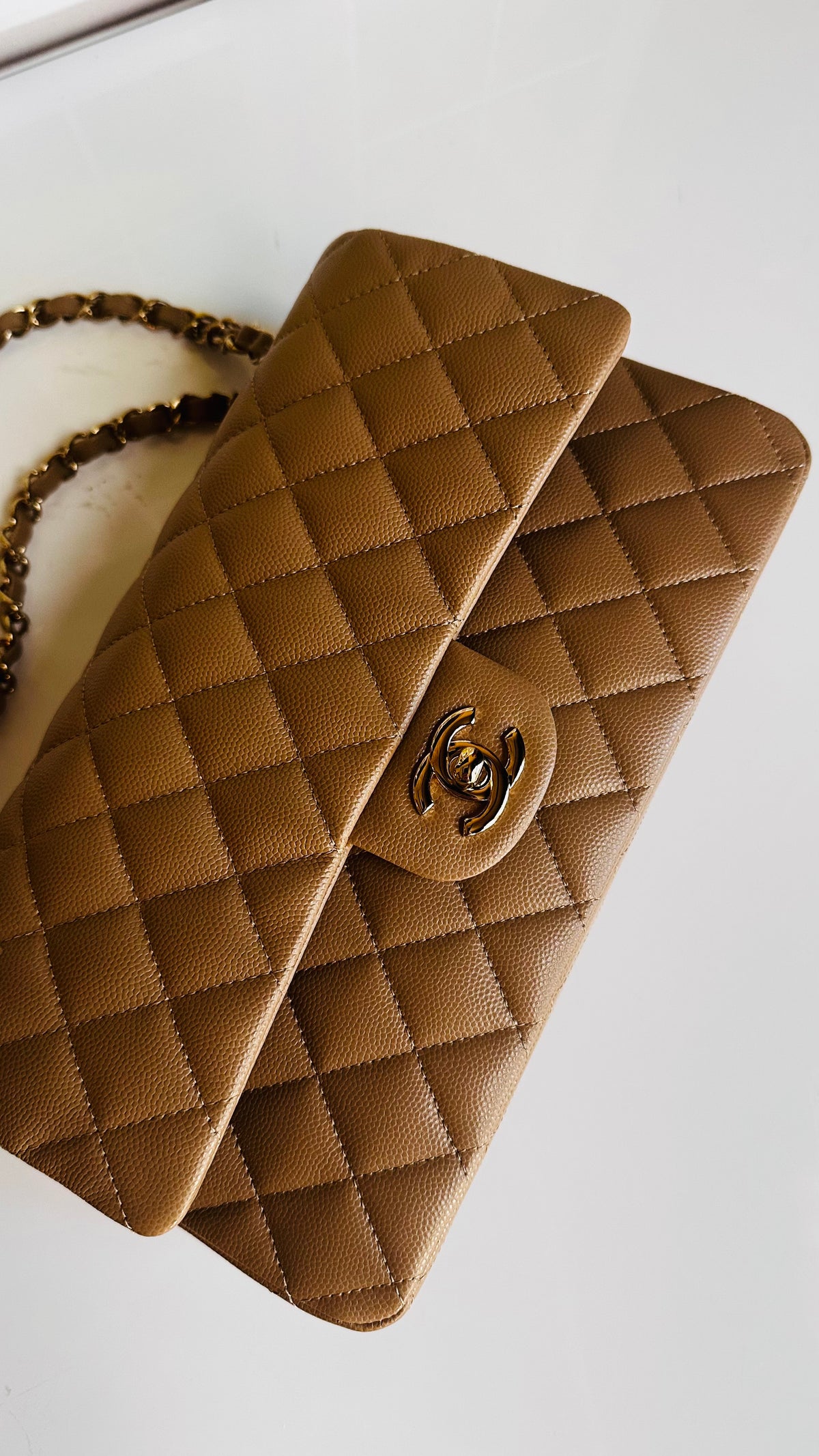 Like New 22A Chanel Timeless Classic Flap Dark Beige Caviar LGHW