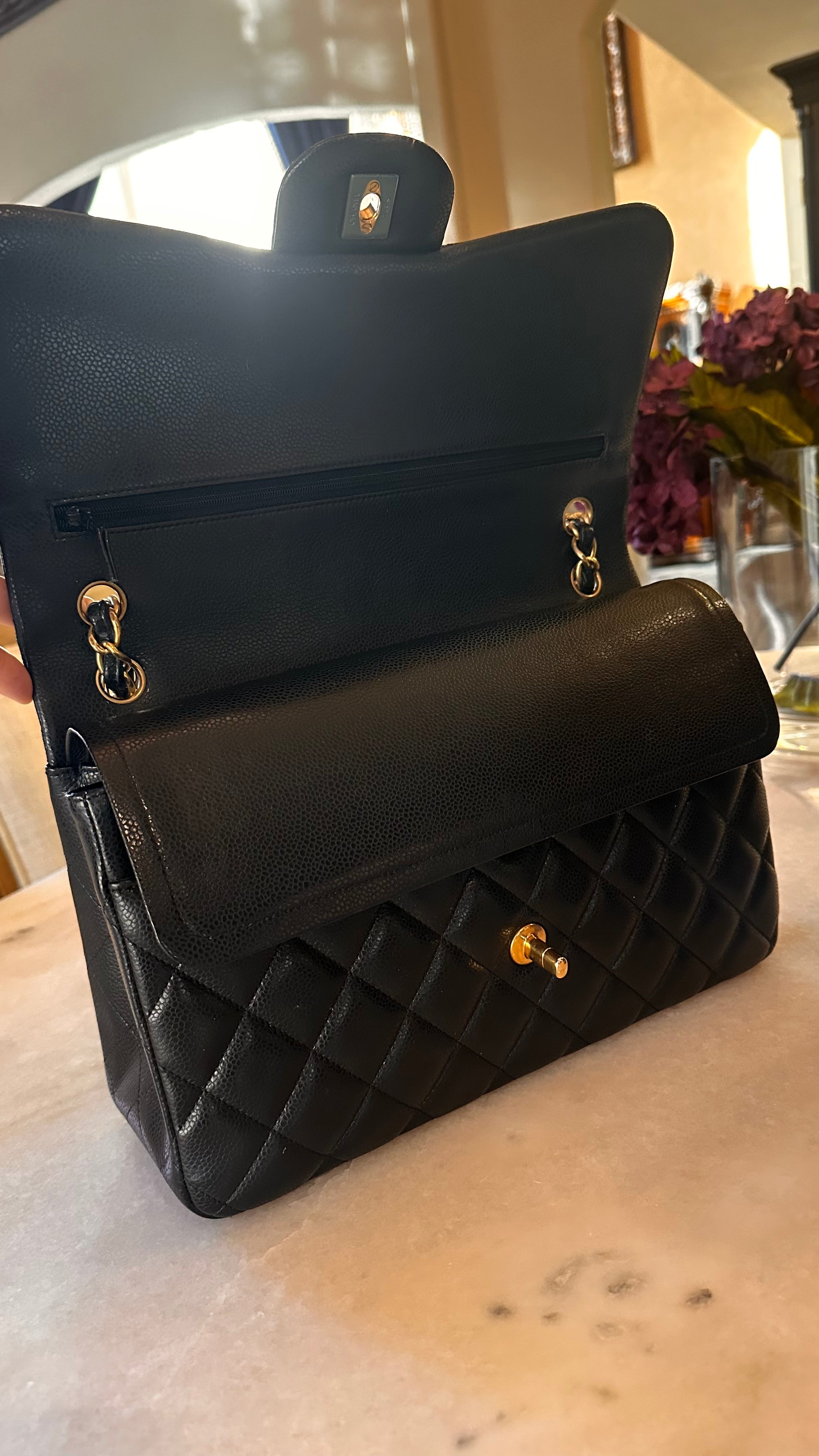 2016 Chanel Jumbo Iridescent Black Caviar Aged GHW