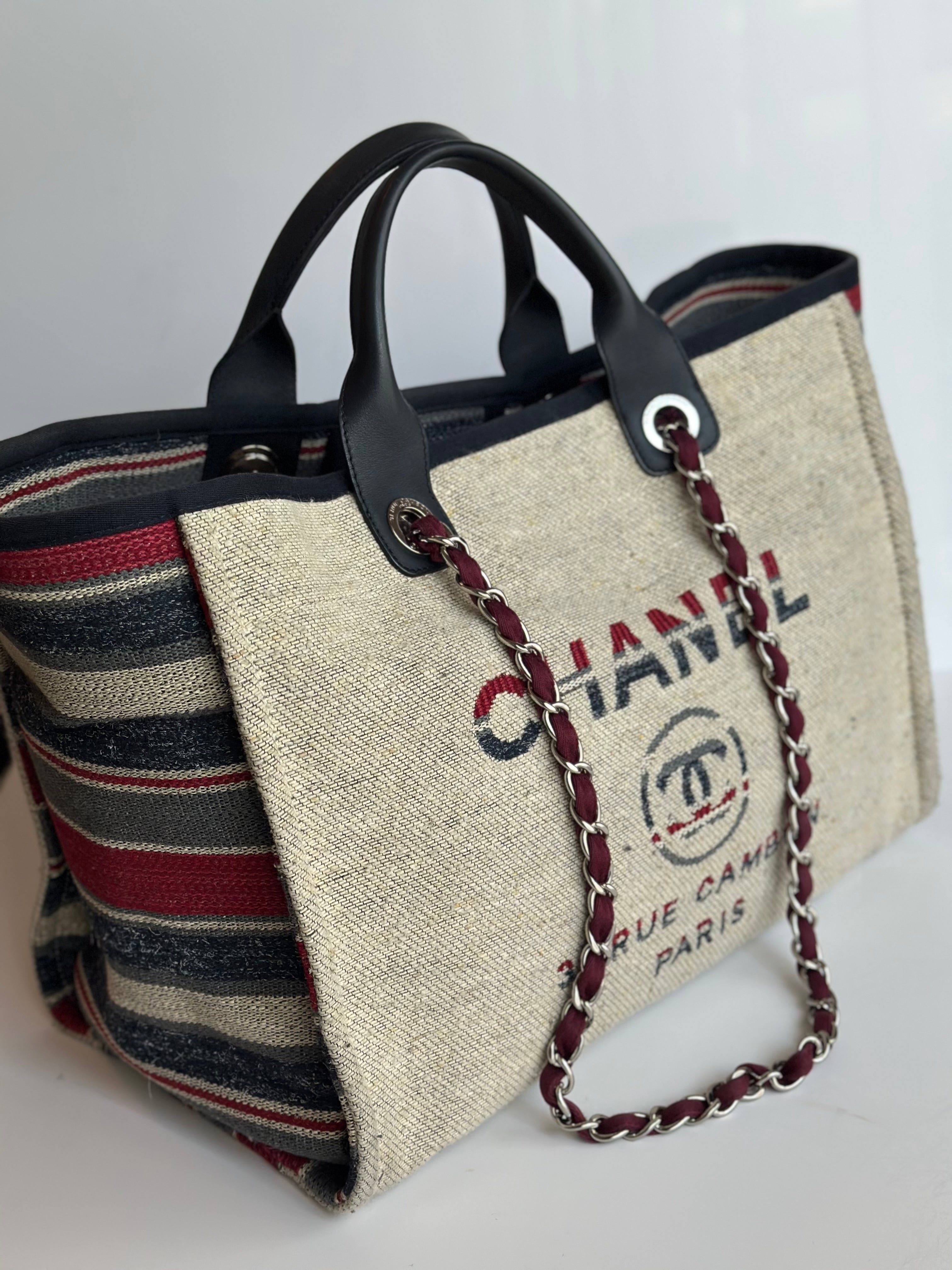 18A Chanel Large Deauville Shopping Tote Beige Toile & Calfskin