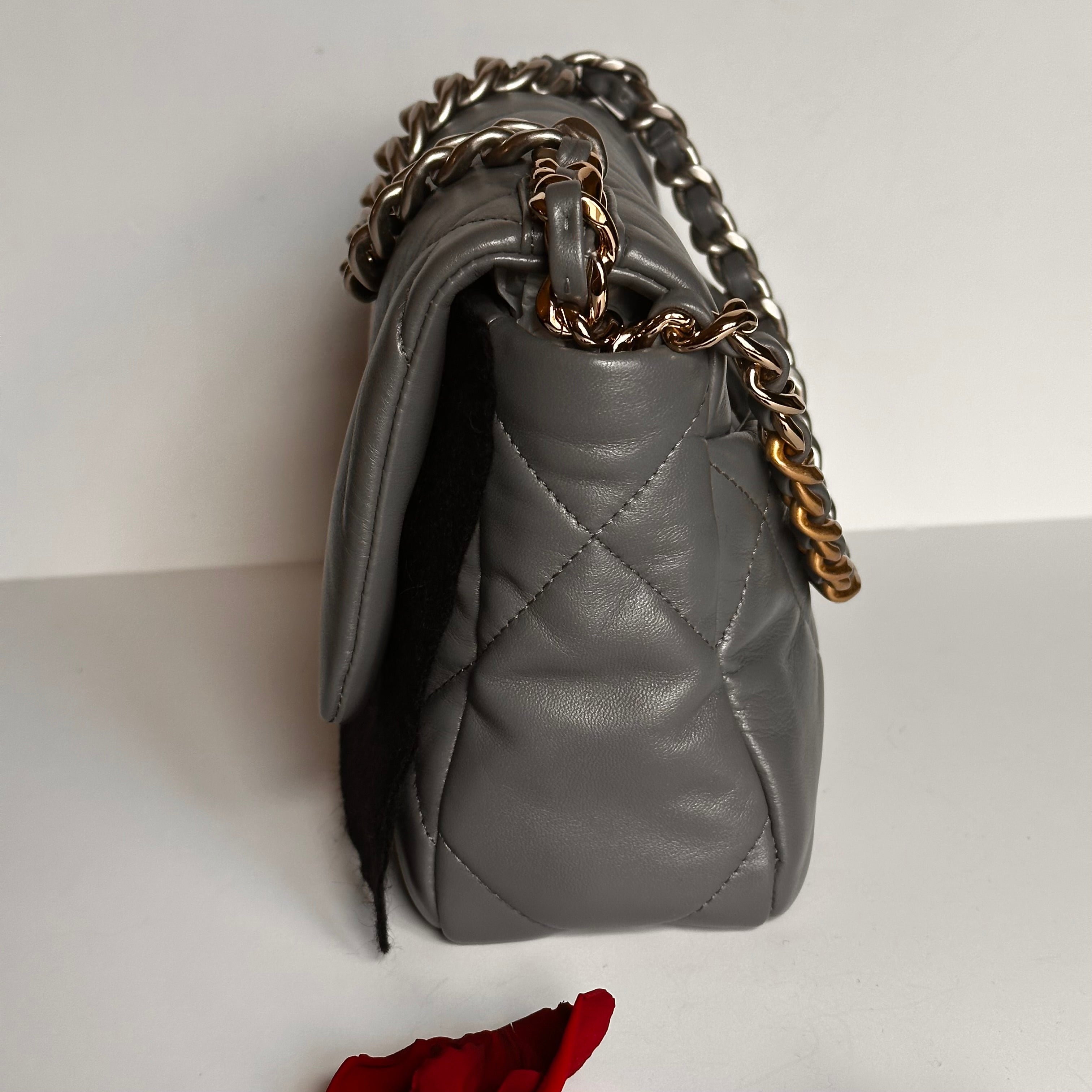 22A Chanel 19 Medium Flap Dark Grey Lambskin & Trio-Mix Hardware Finish