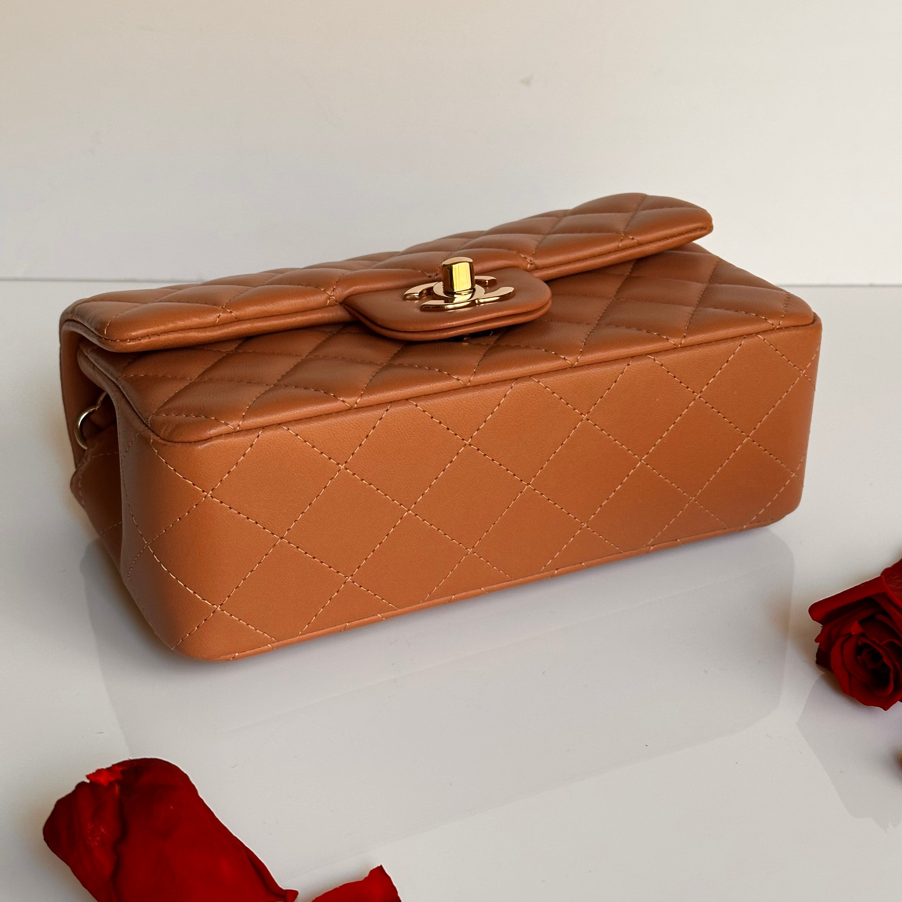 21P Chanel Mini Rectangular Classic Flap Caramel Brown Lambskin LGHW