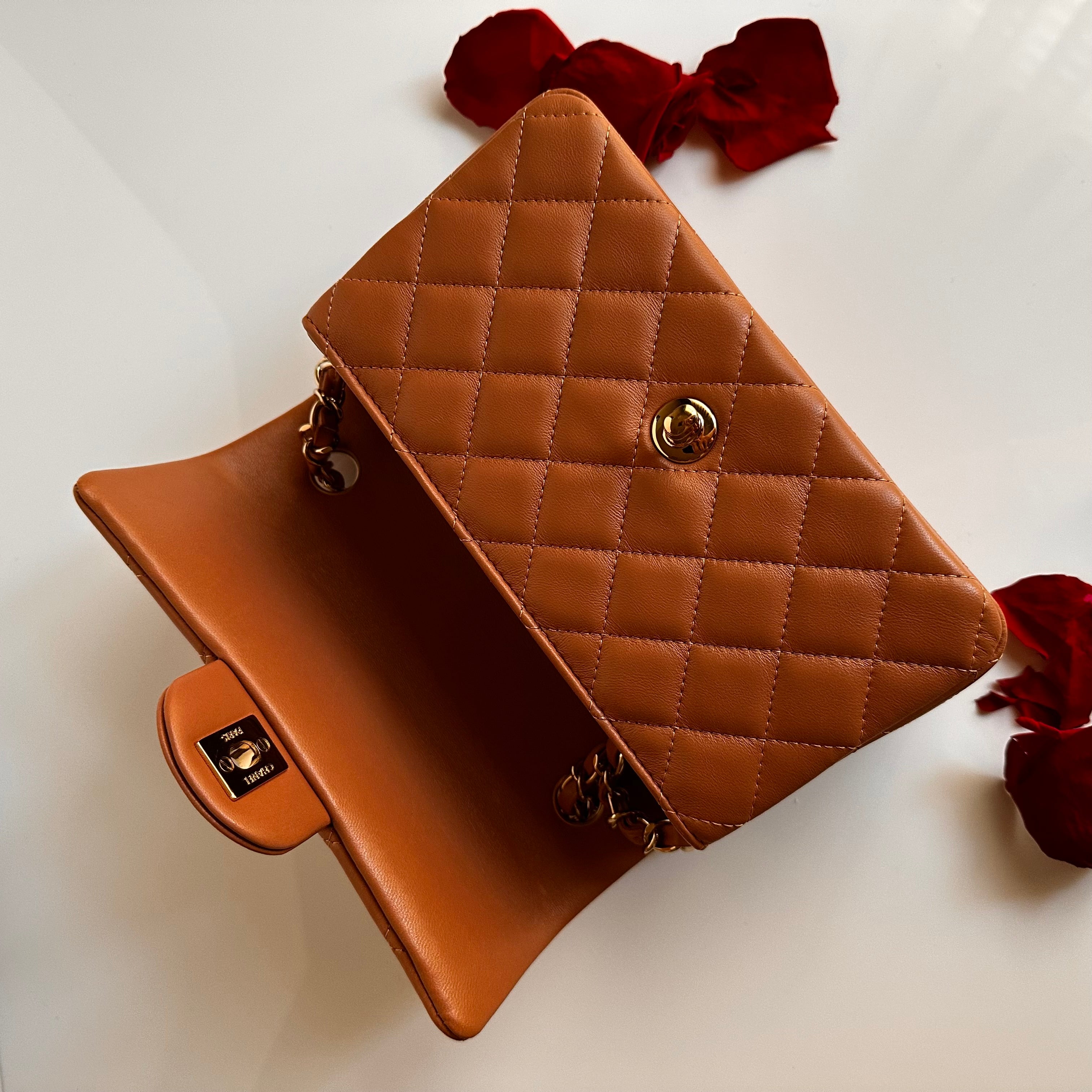 21P Chanel Mini Rectangular Classic Flap Caramel Brown Lambskin LGHW