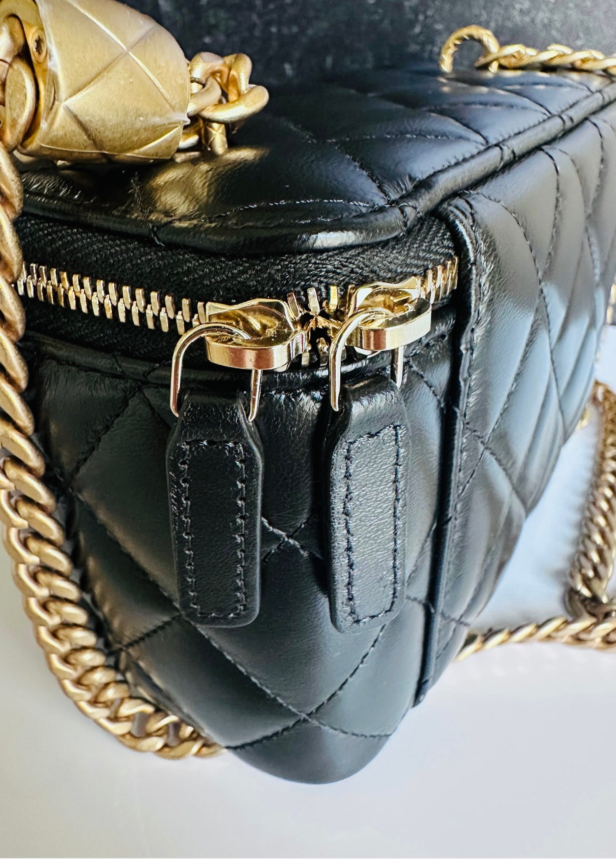 2023 Chanel All Side Long Vanity Bag Black Lambskin Aged Gold Hardware