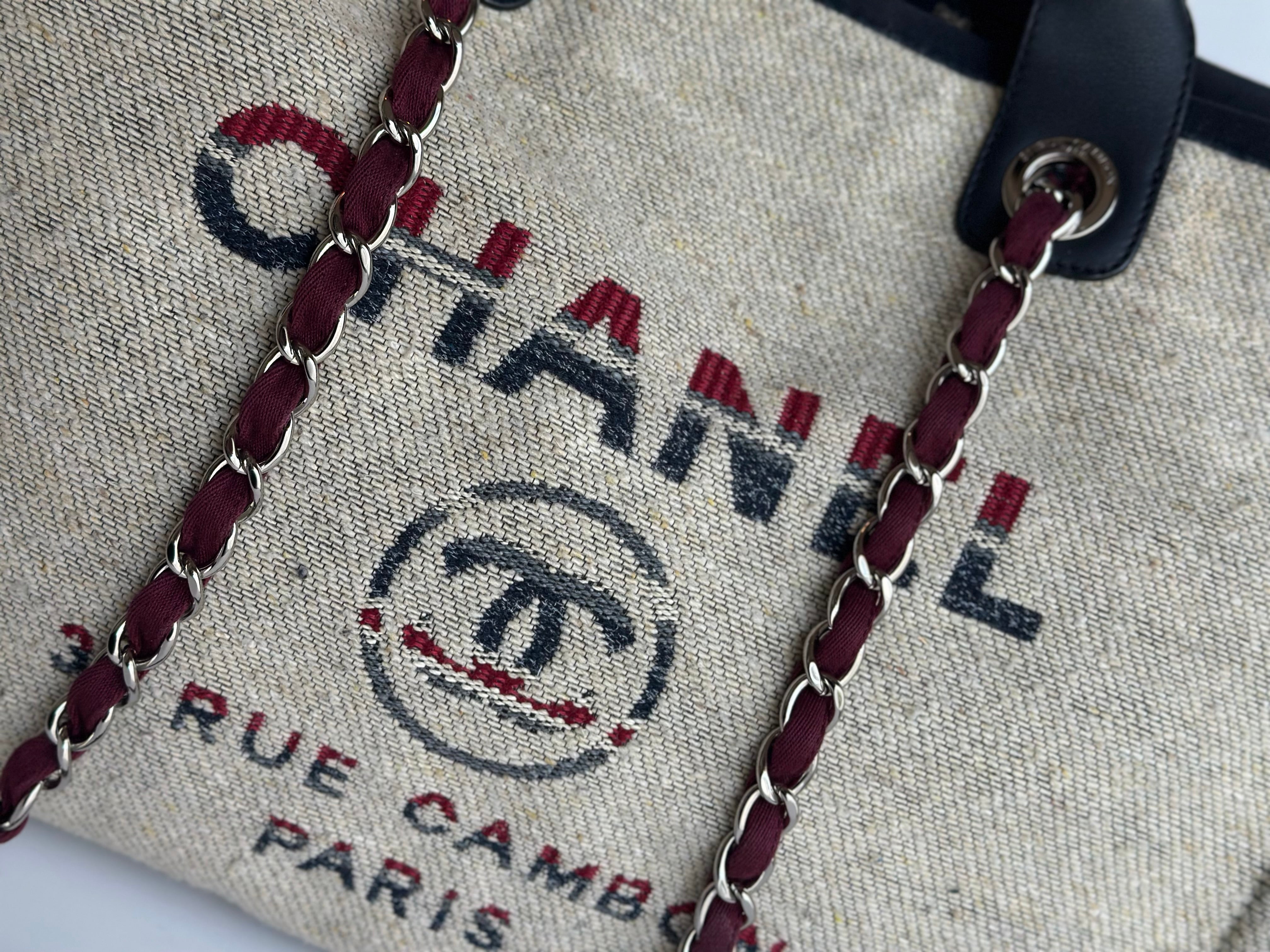 18A Chanel Large Deauville Shopping Tote Beige Toile & Calfskin