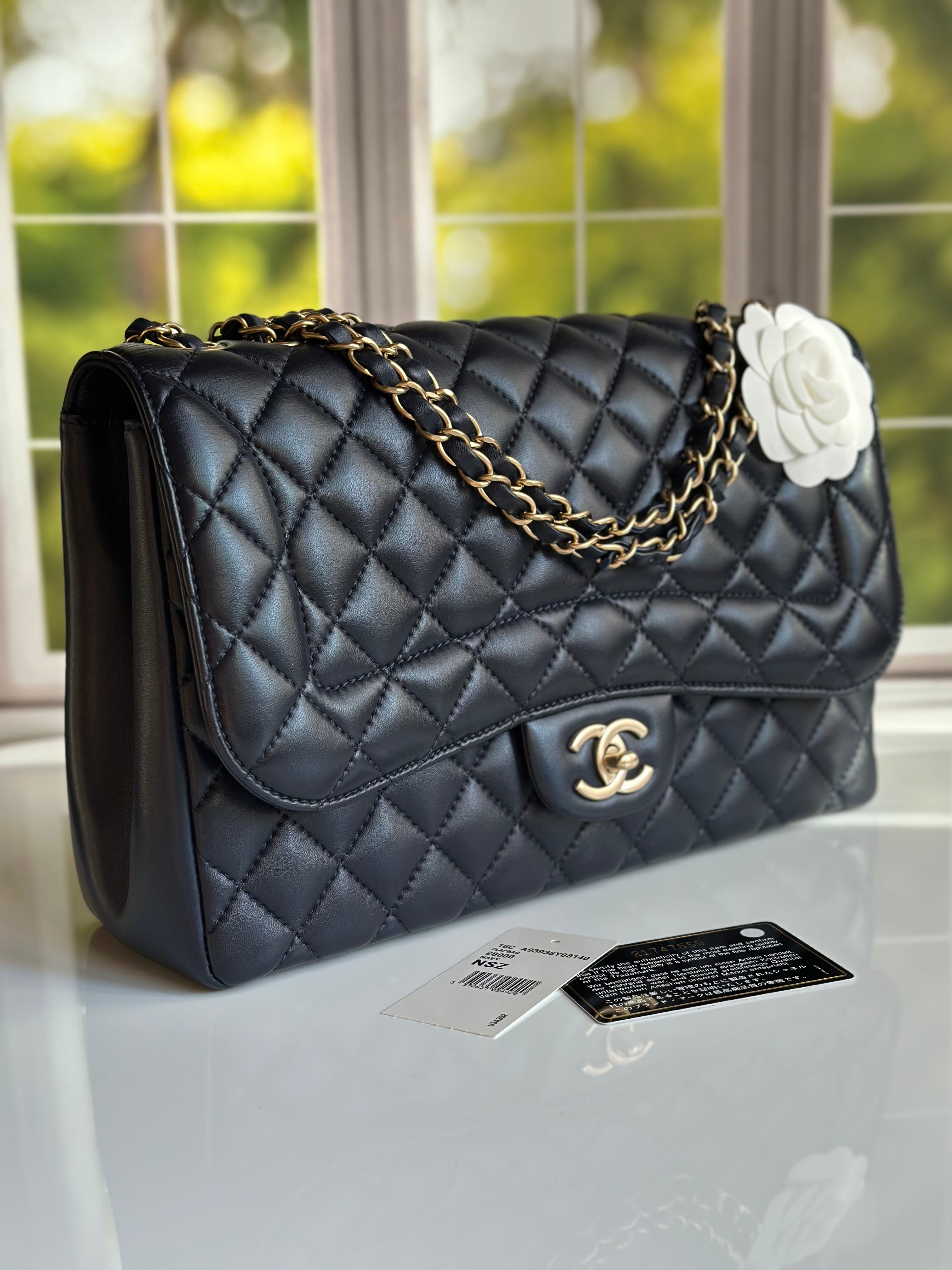 2016 Chanel Mademoiselle Chic Flap Navy Blue Lambskin and Satin Aged G