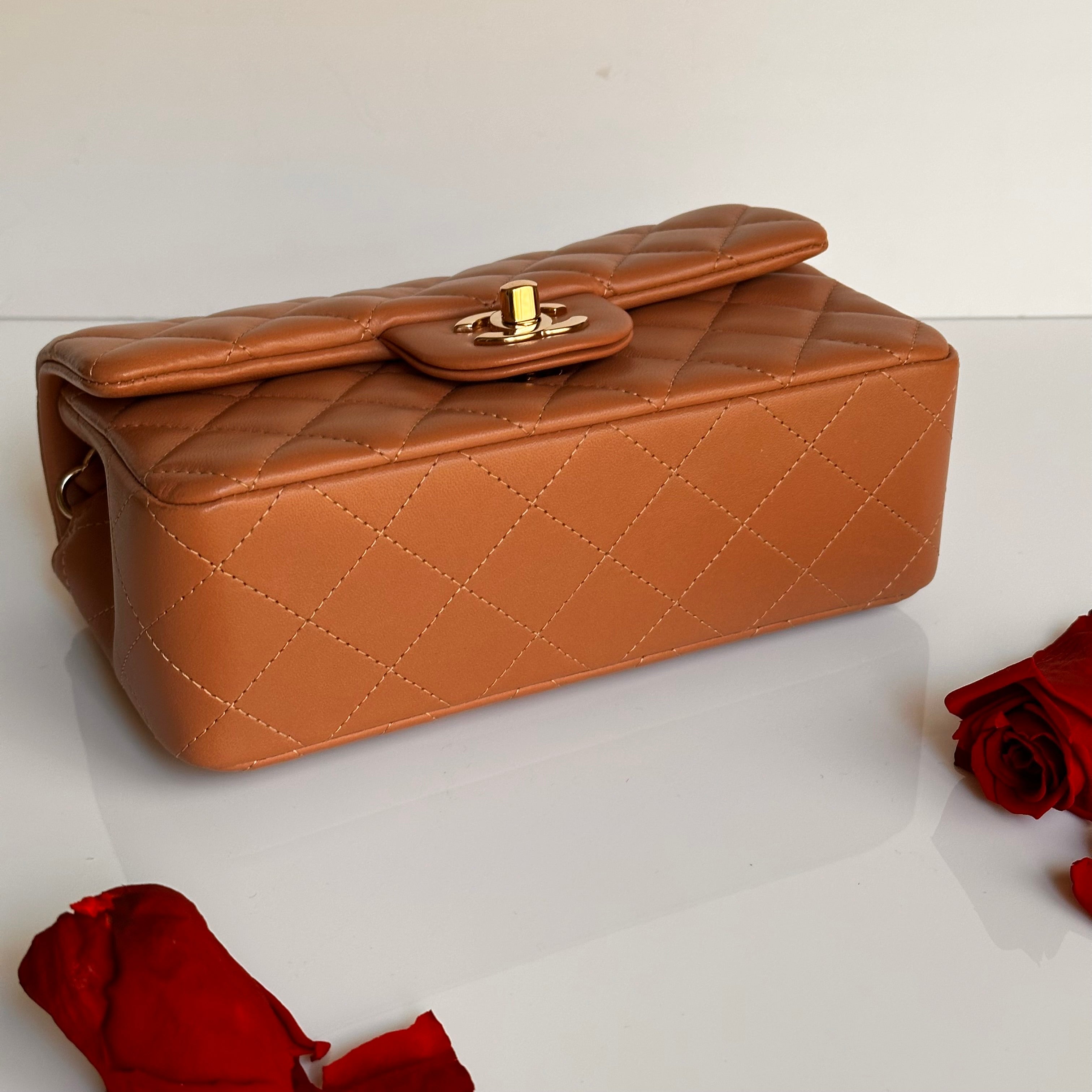 21P Chanel Mini Rectangular Classic Flap Caramel Brown Lambskin LGHW