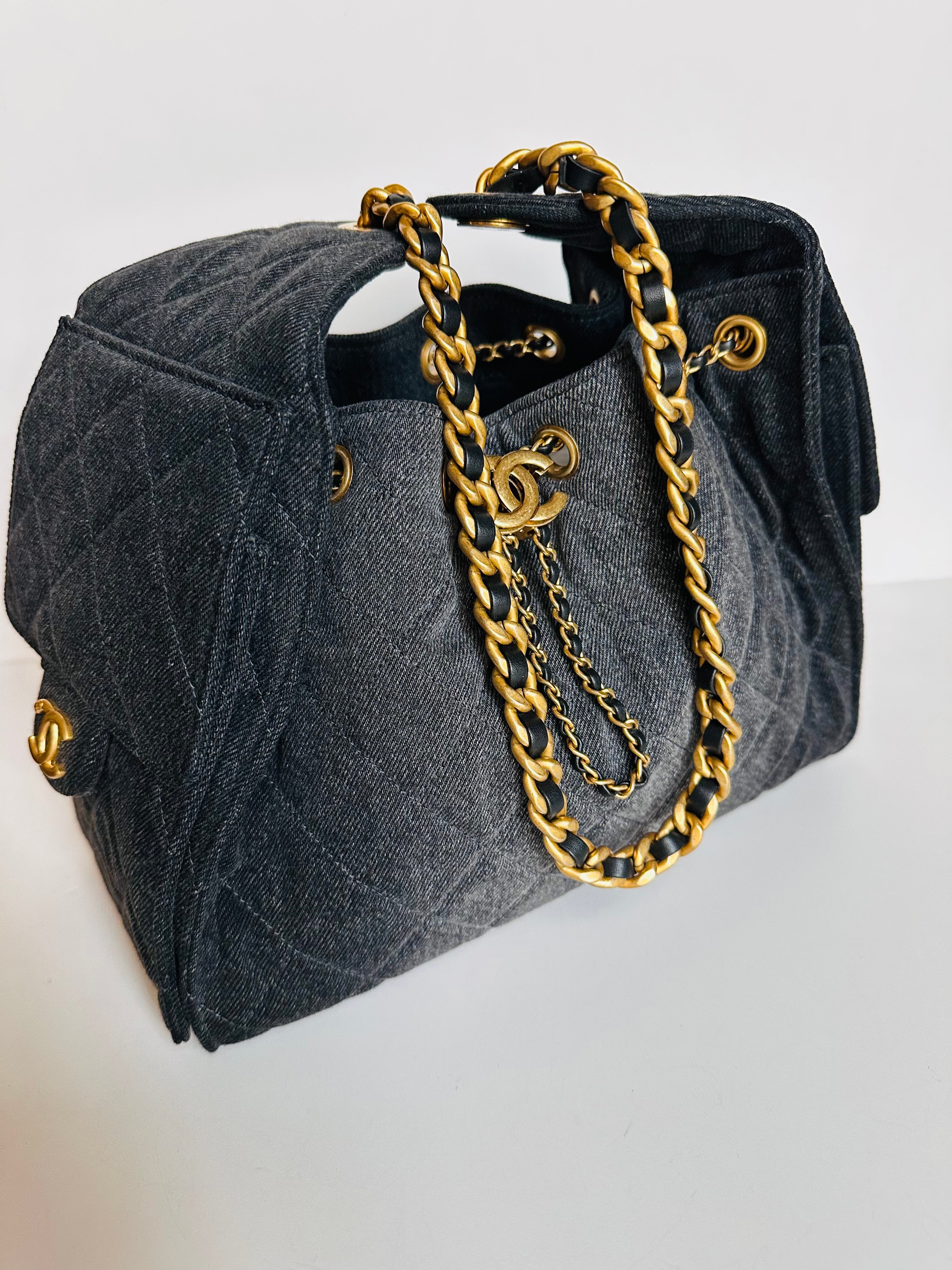 2026 Chanel Small 25 Hobo Bag Black Washed Denim GHW