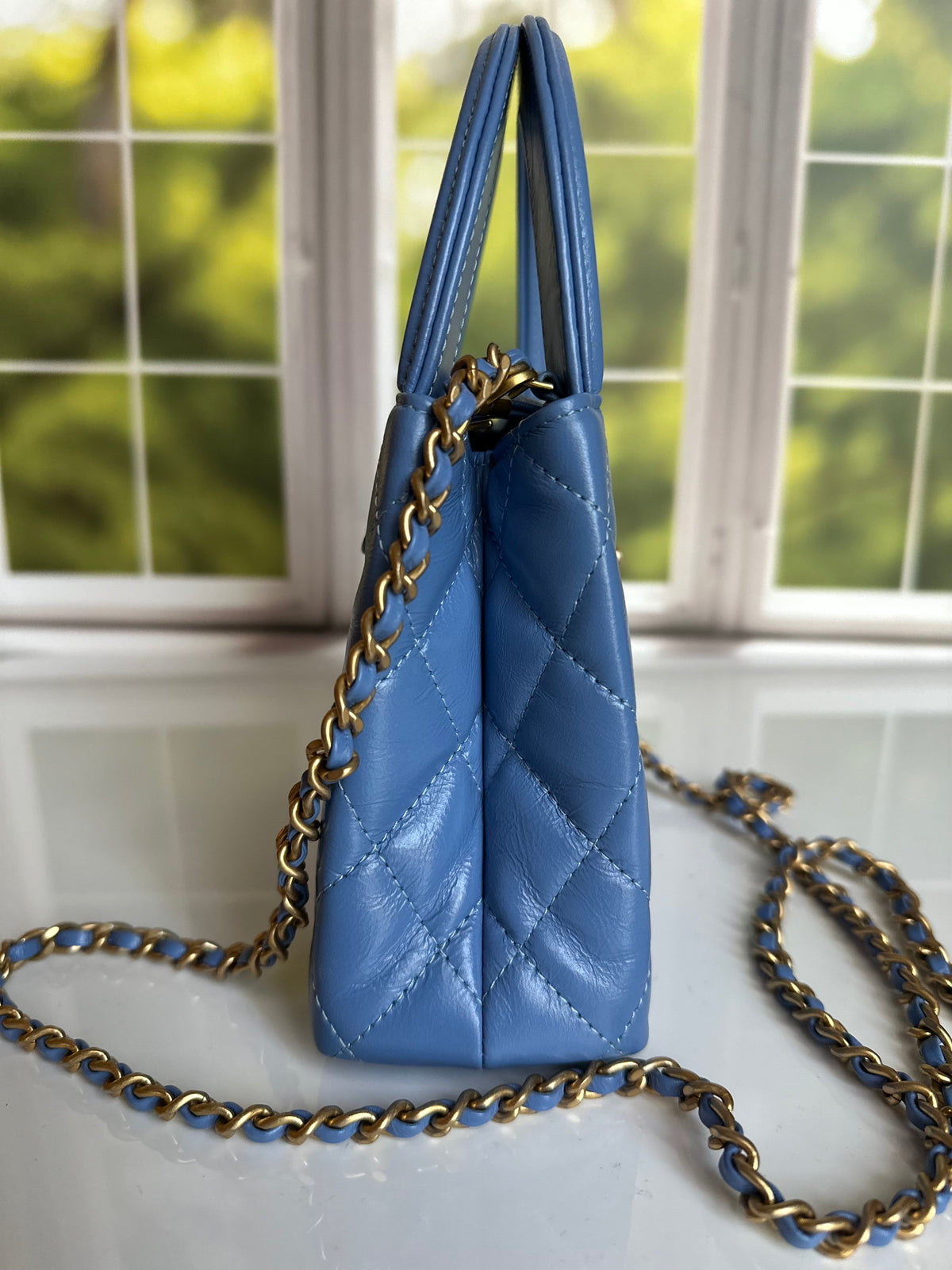 2025 Chanel Nano Kelly Shopper Aged Blue Calfskin GHW